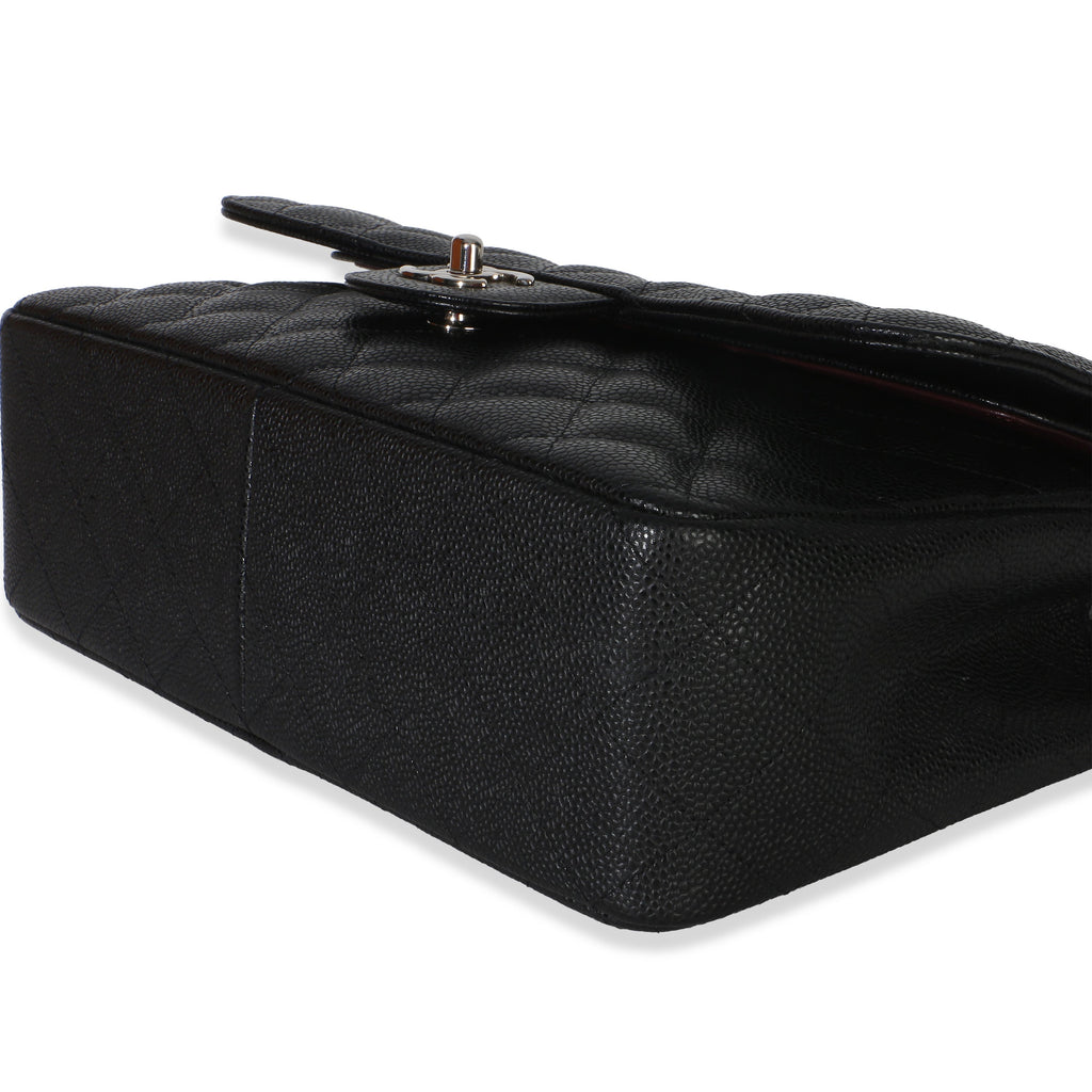 Black Quilted Caviar Jumbo Double Flap Handbag