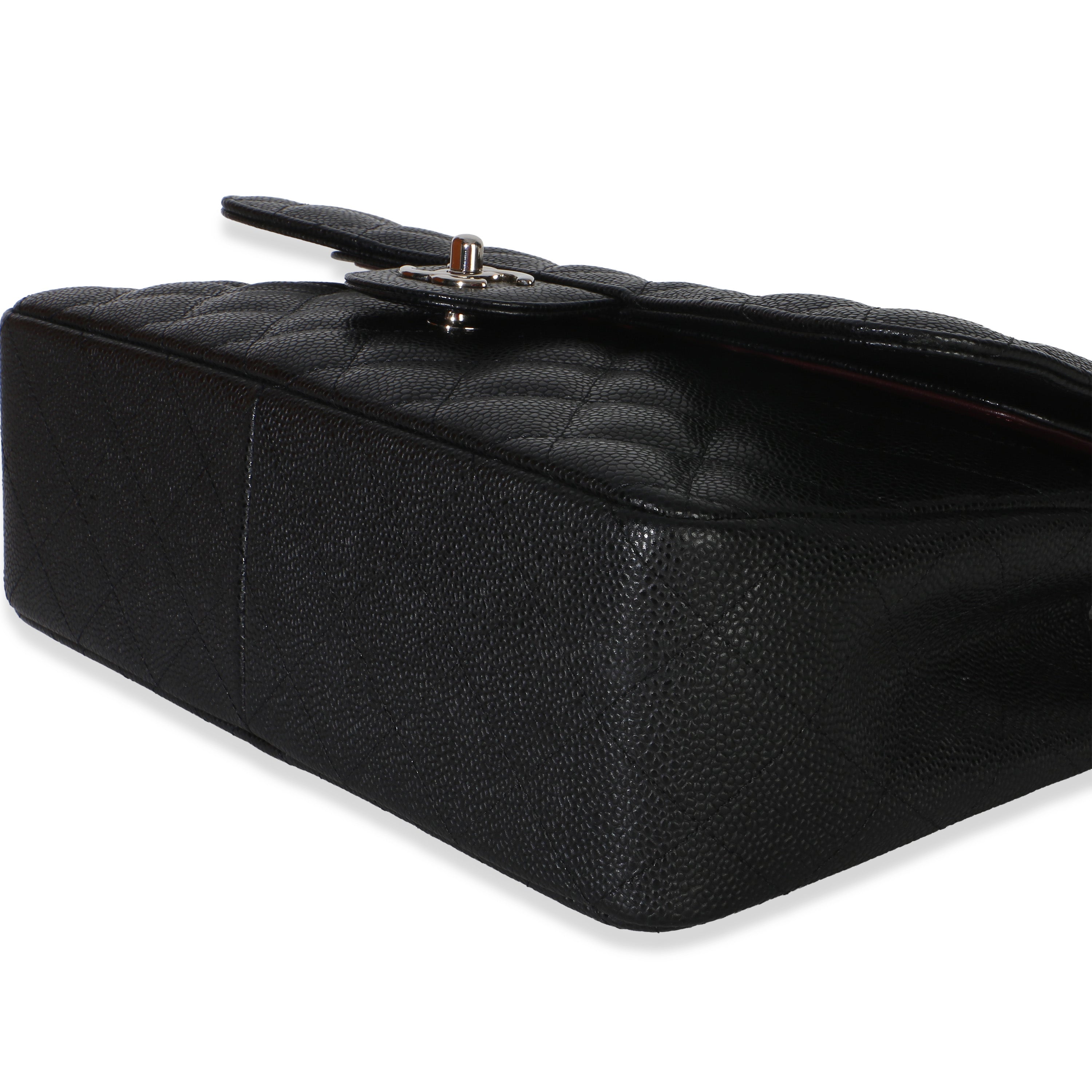 Black Quilted Caviar Jumbo Double Flap Handbag