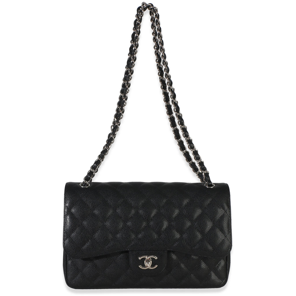 Black Quilted Caviar Jumbo Double Flap Handbag