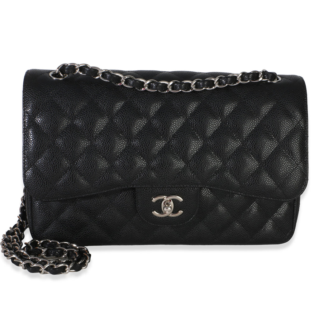 Black Quilted Caviar Jumbo Double Flap Handbag