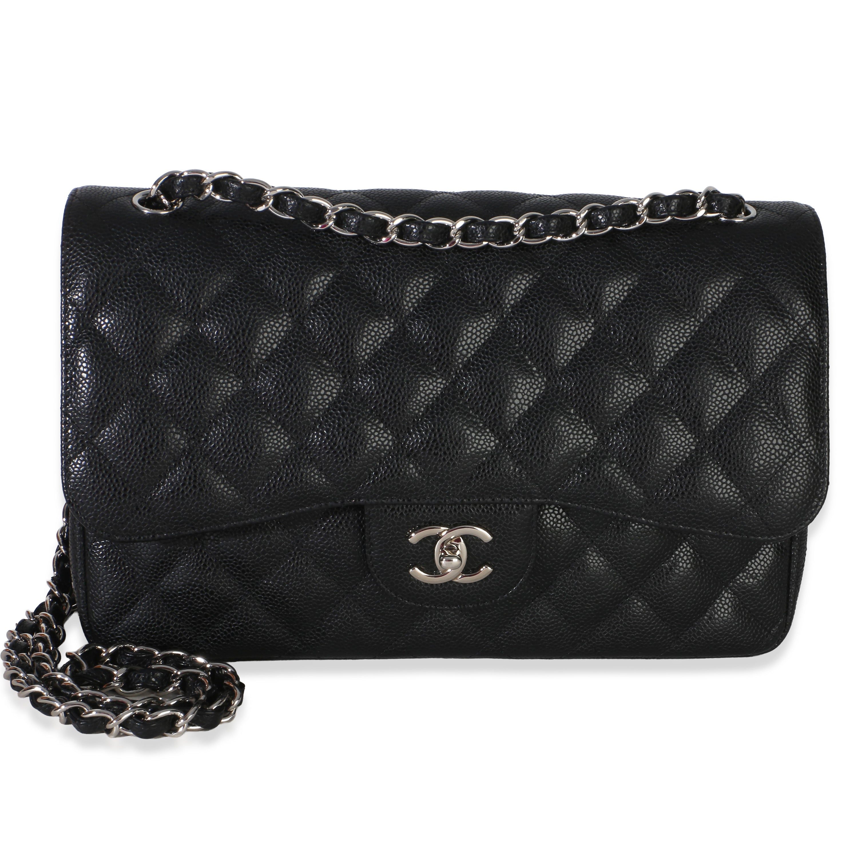 Black Quilted Caviar Jumbo Double Flap Handbag