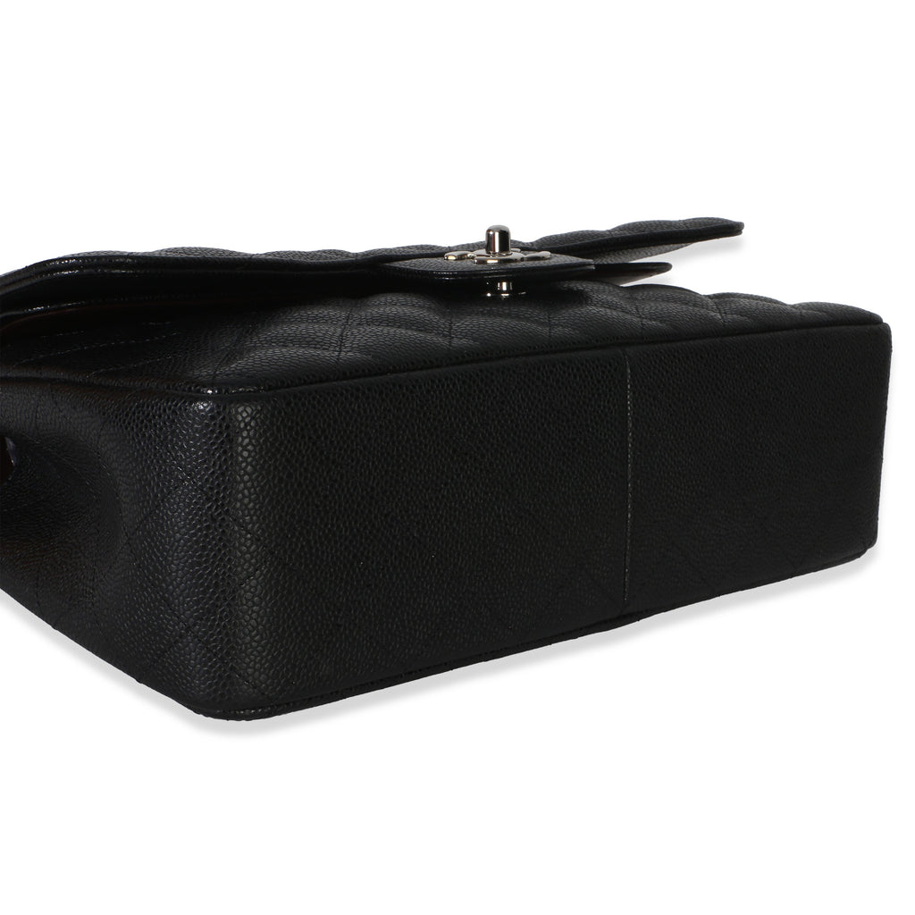 Black Quilted Caviar Jumbo Double Flap Handbag