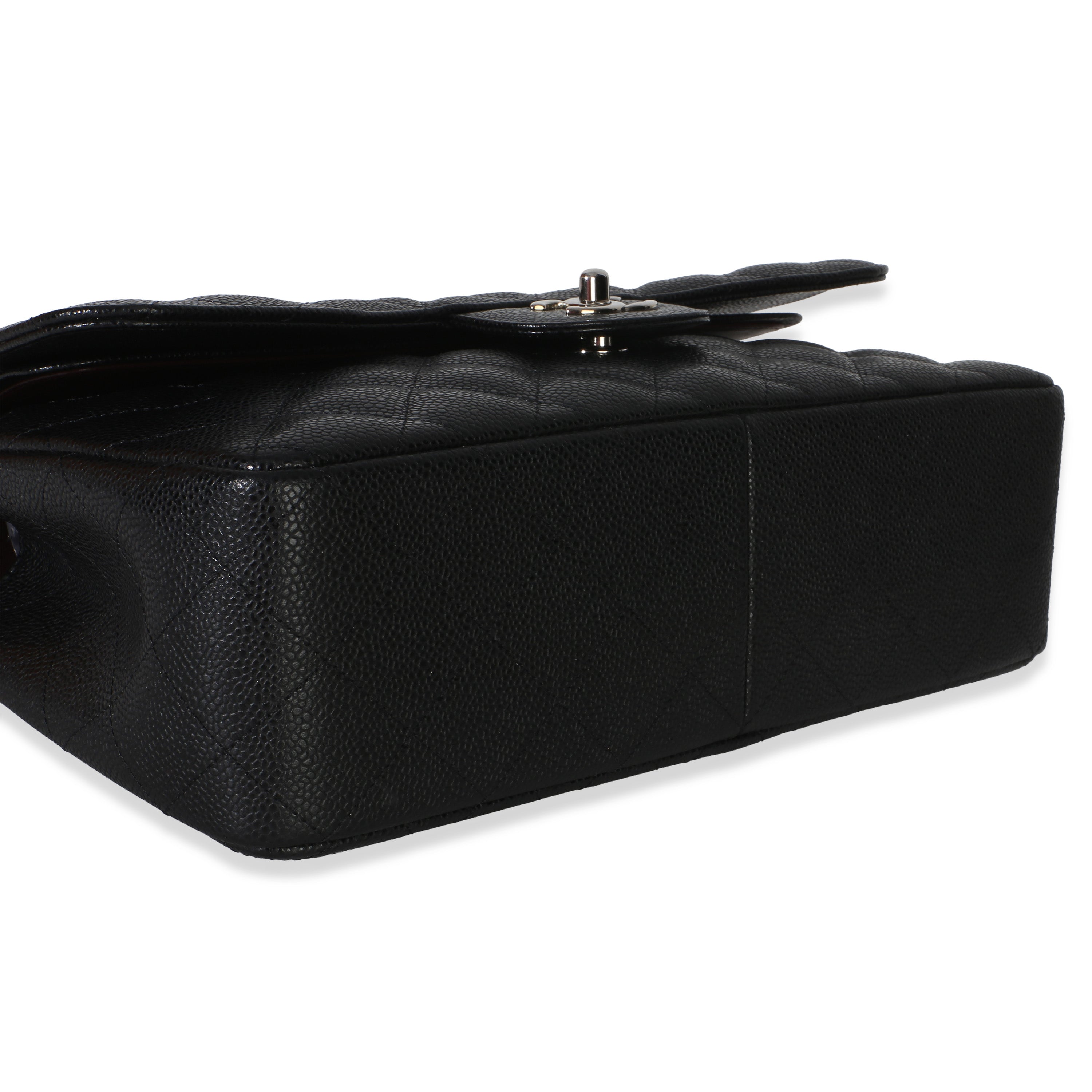 Black Quilted Caviar Jumbo Double Flap Handbag