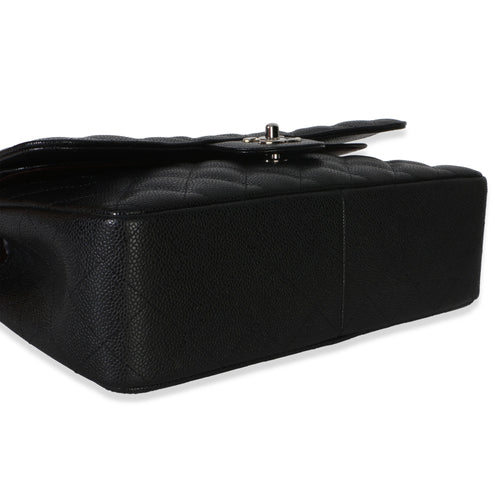 Black Quilted Caviar Jumbo Double Flap Handbag