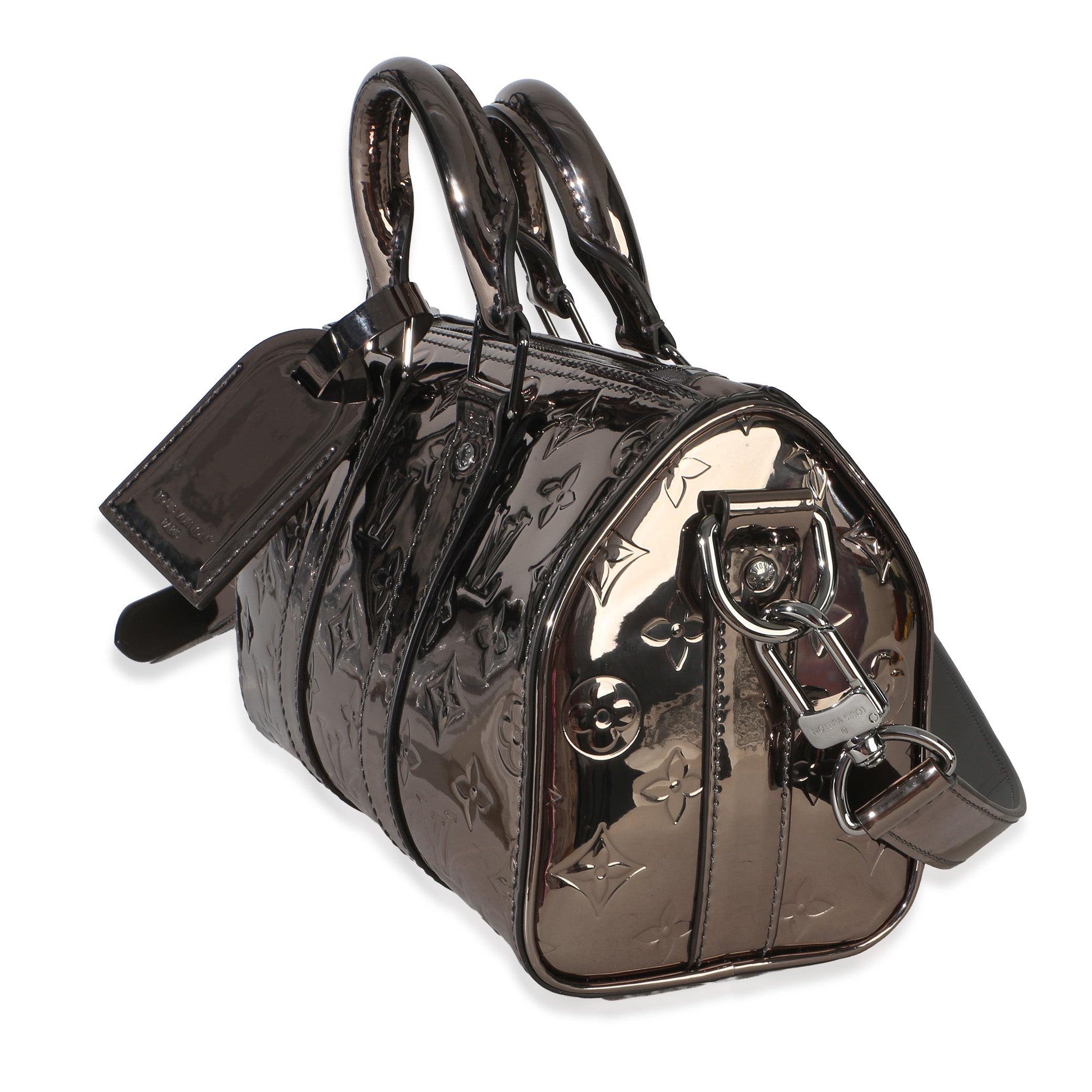 Gunmetal Mirror Monogram Heritage Keepall Bandouliere 25
