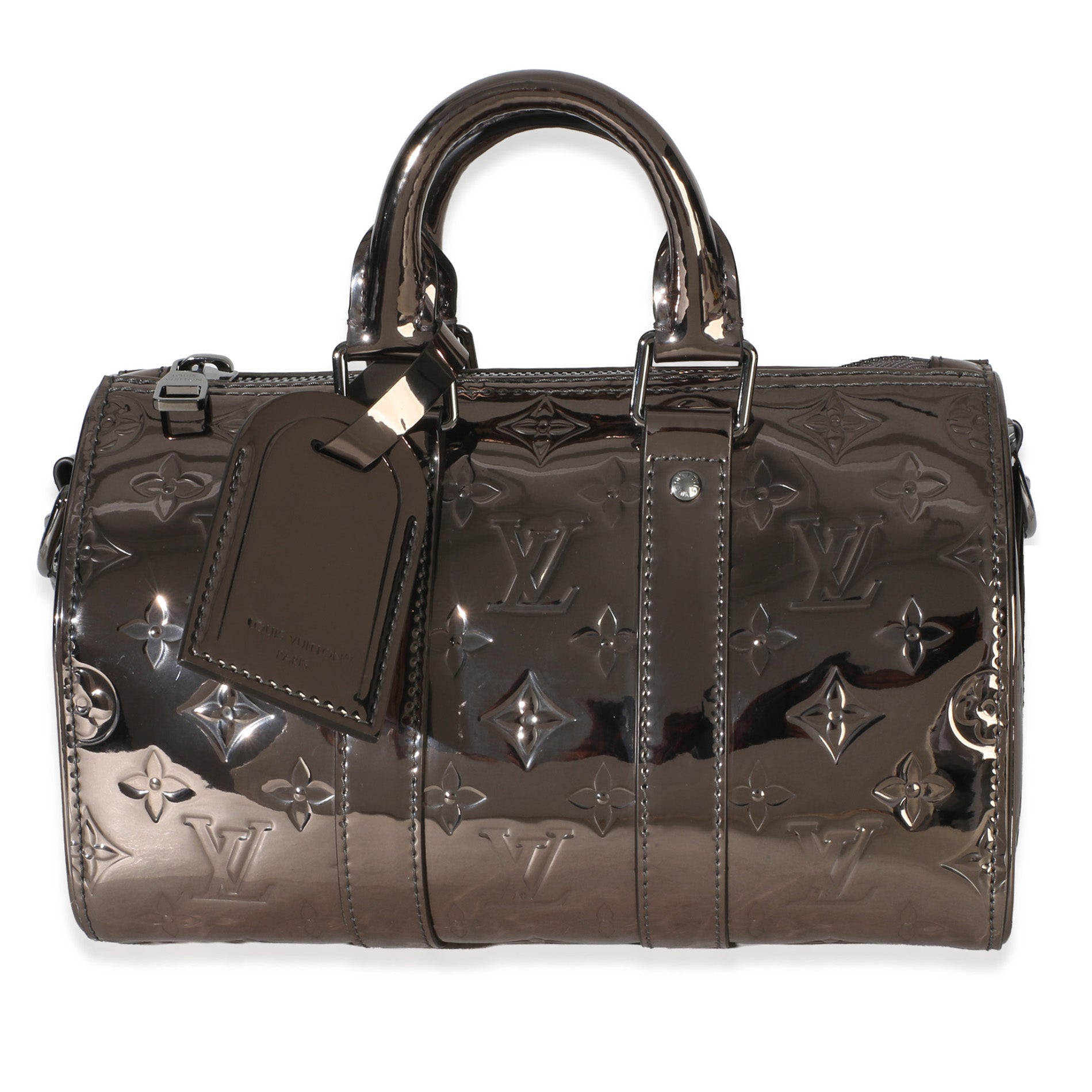 Gunmetal Mirror Monogram Heritage Keepall Bandouliere 25