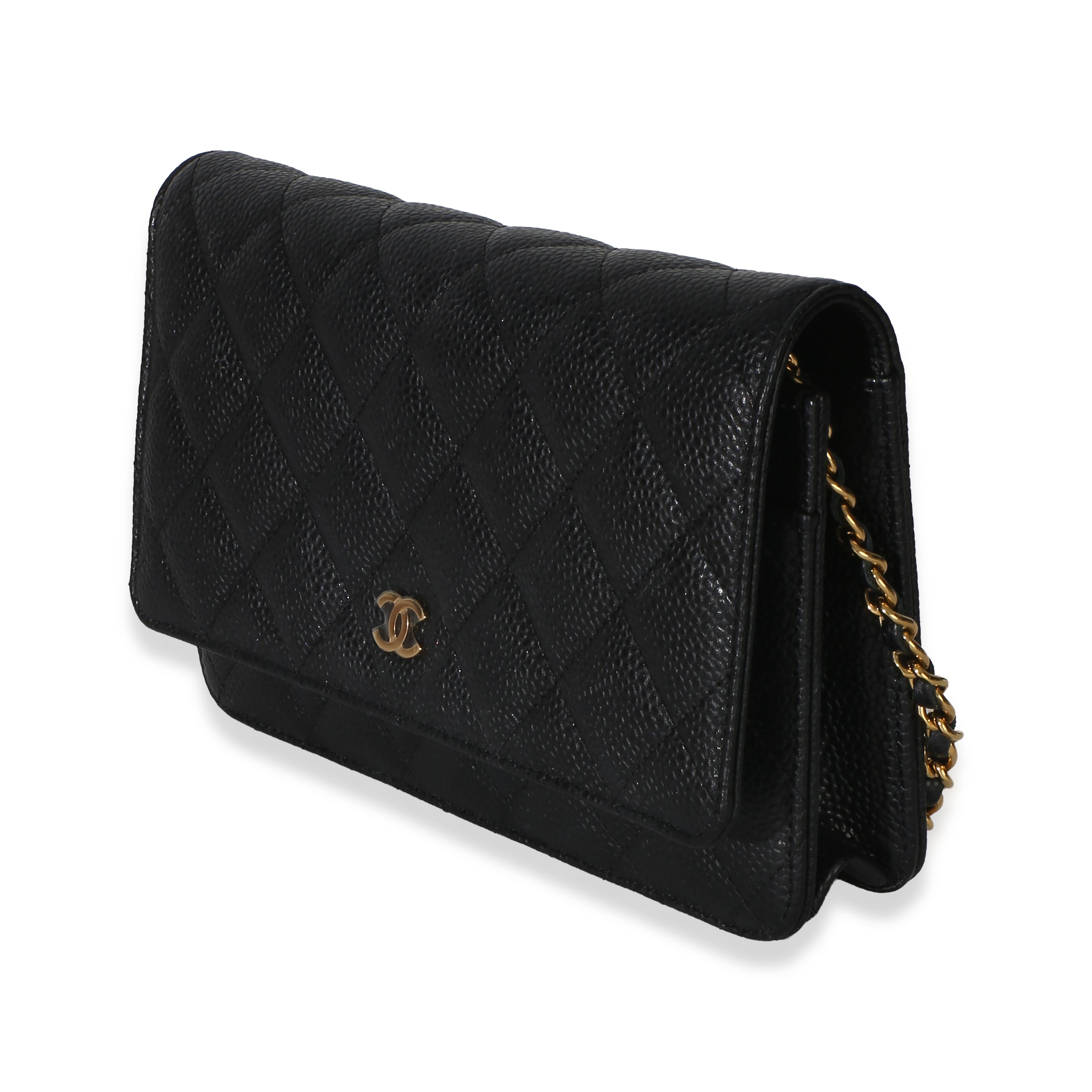 Black Quilted Caviar Classic Wallet On Chain