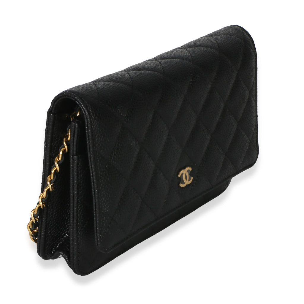 Black Quilted Caviar Classic Wallet On Chain
