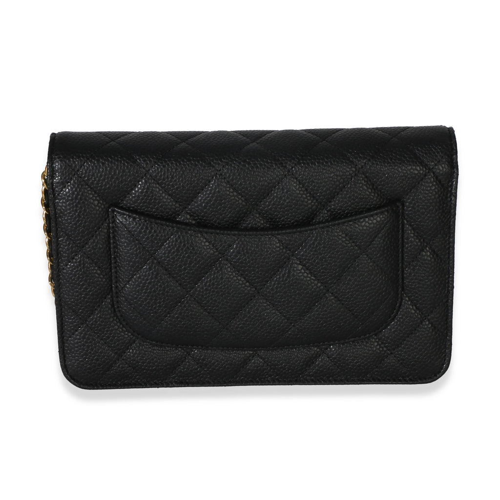 Black Quilted Caviar Classic Wallet On Chain