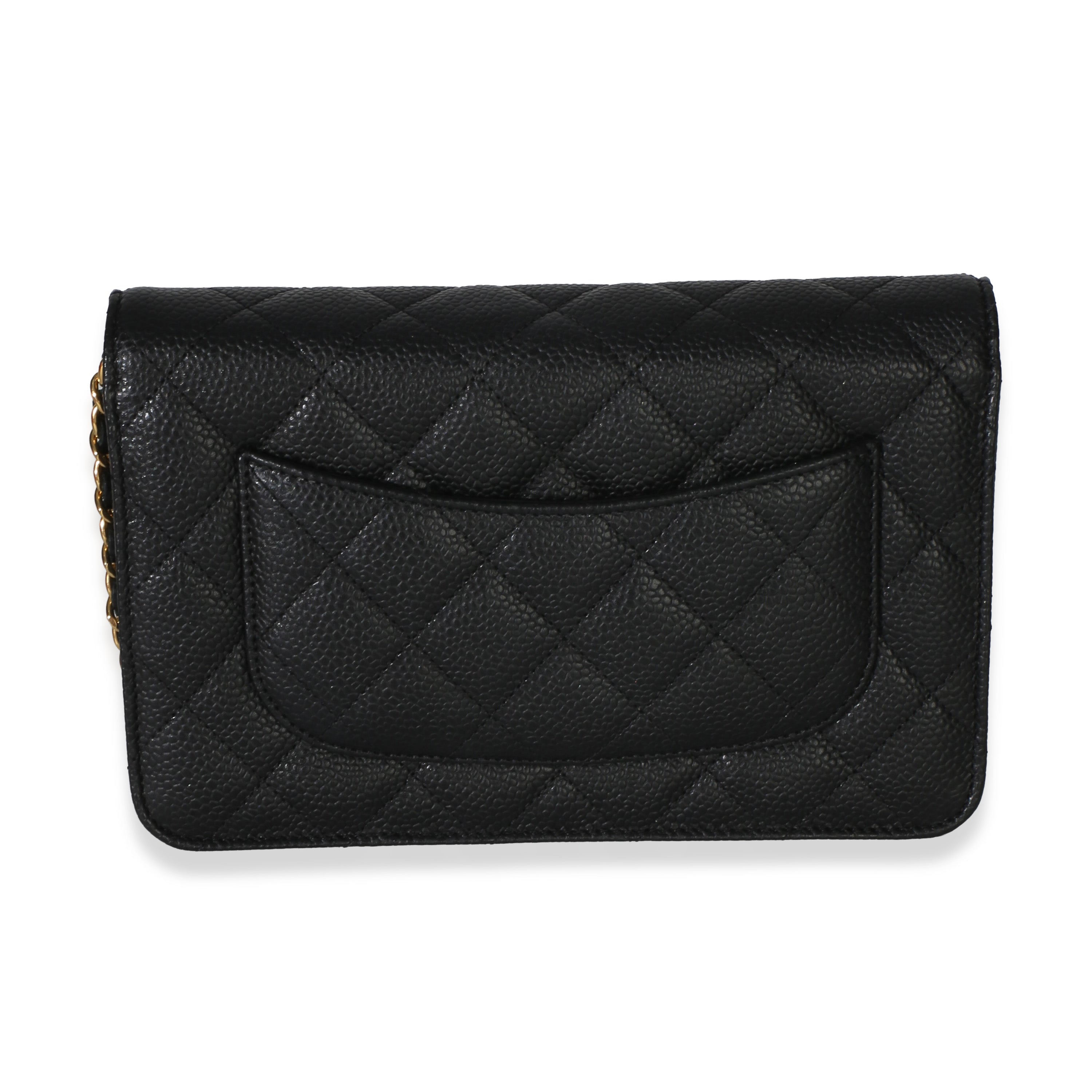 Black Quilted Caviar Classic Wallet On Chain
