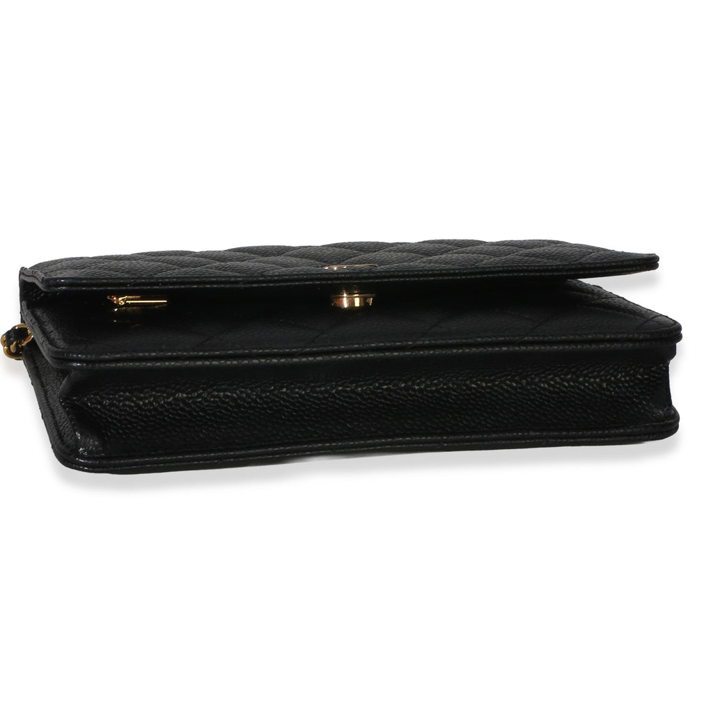 Black Quilted Caviar Classic Wallet On Chain