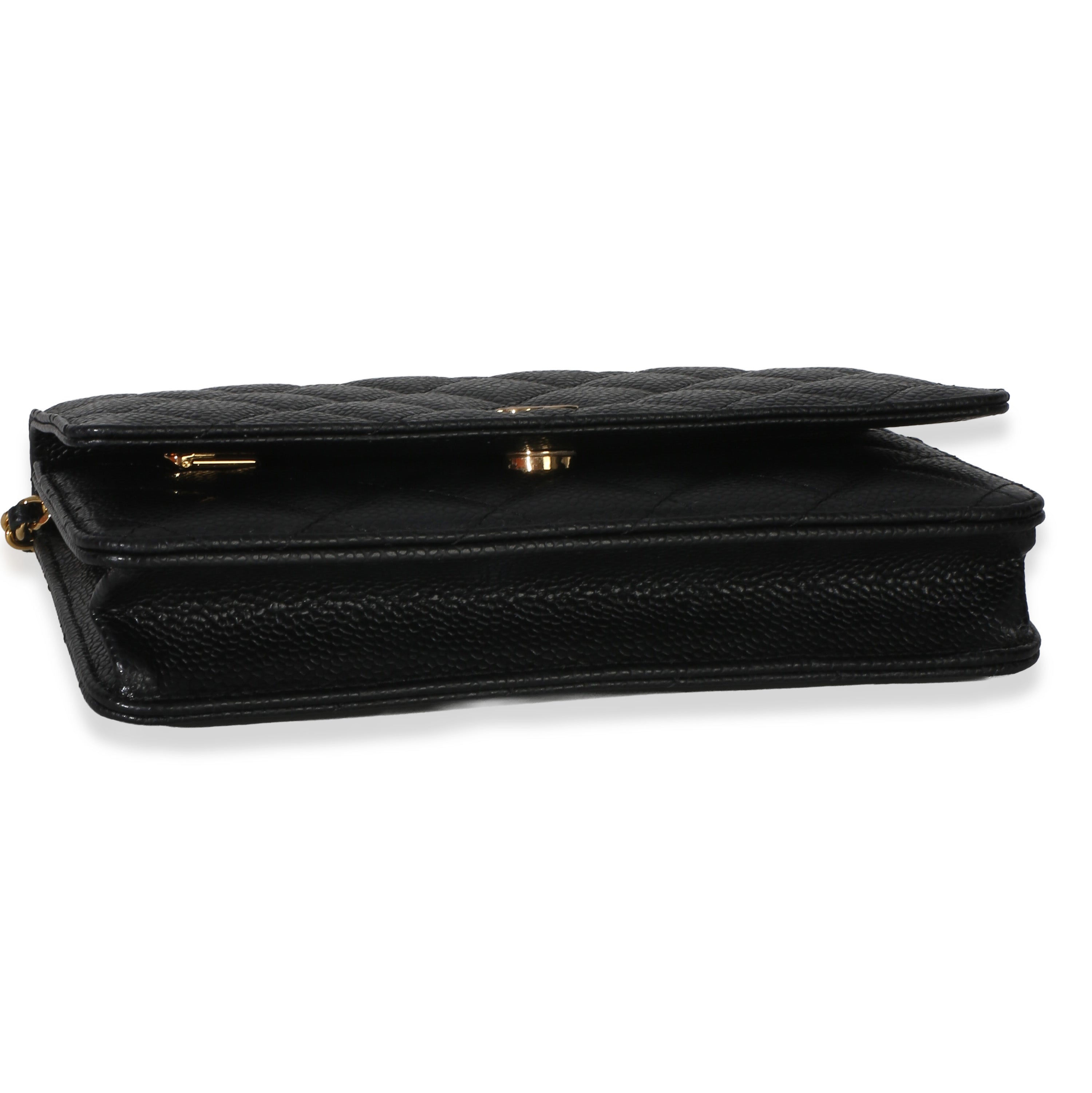 Black Quilted Caviar Classic Wallet On Chain