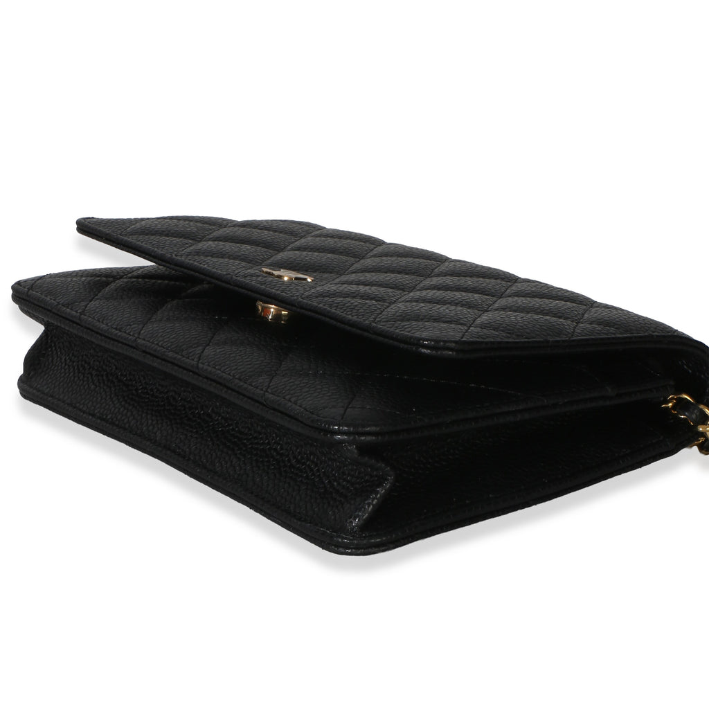 Black Quilted Caviar Classic Wallet On Chain