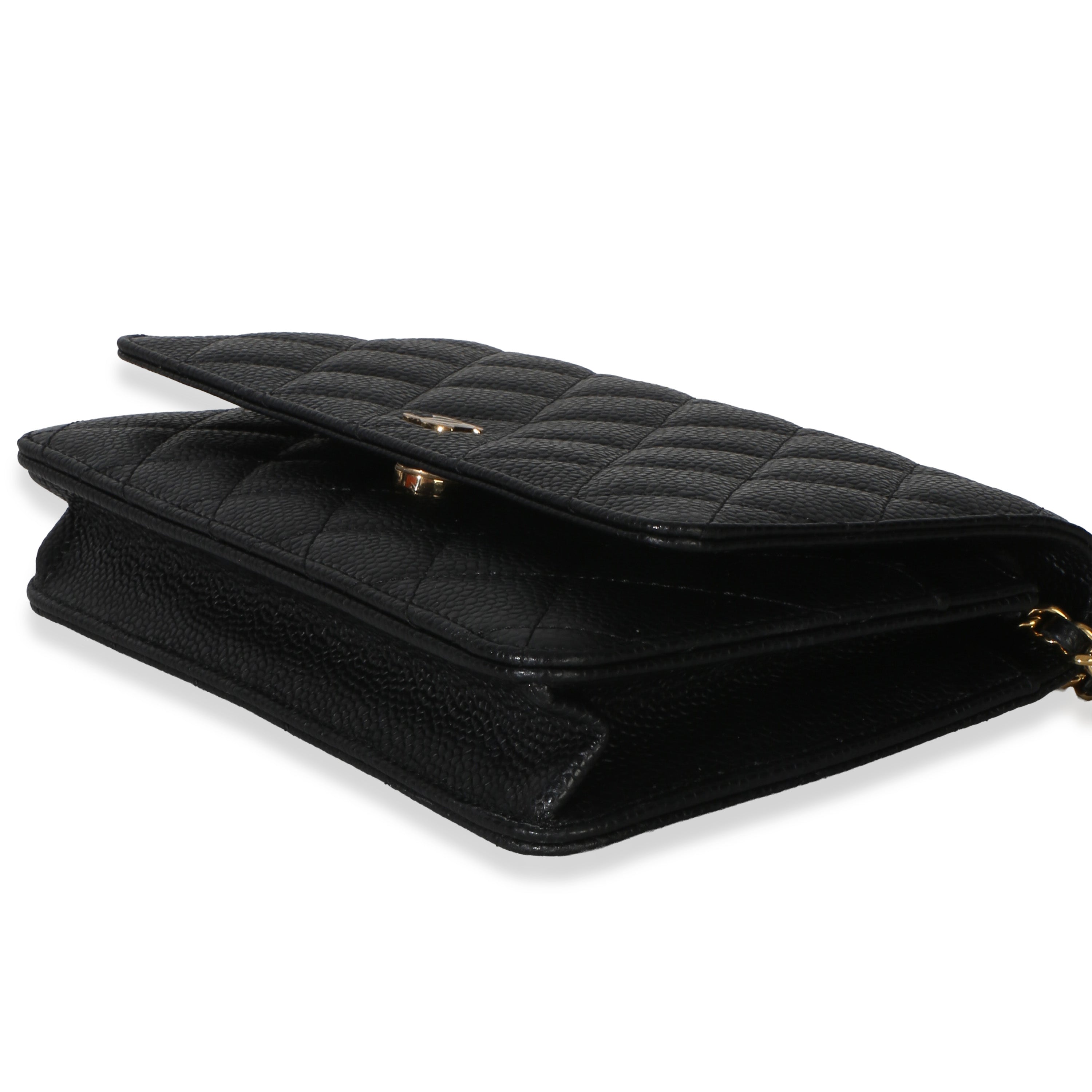 Black Quilted Caviar Classic Wallet On Chain