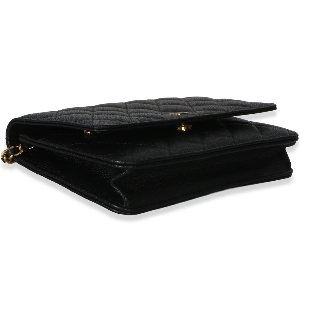 Black Quilted Caviar Classic Wallet On Chain
