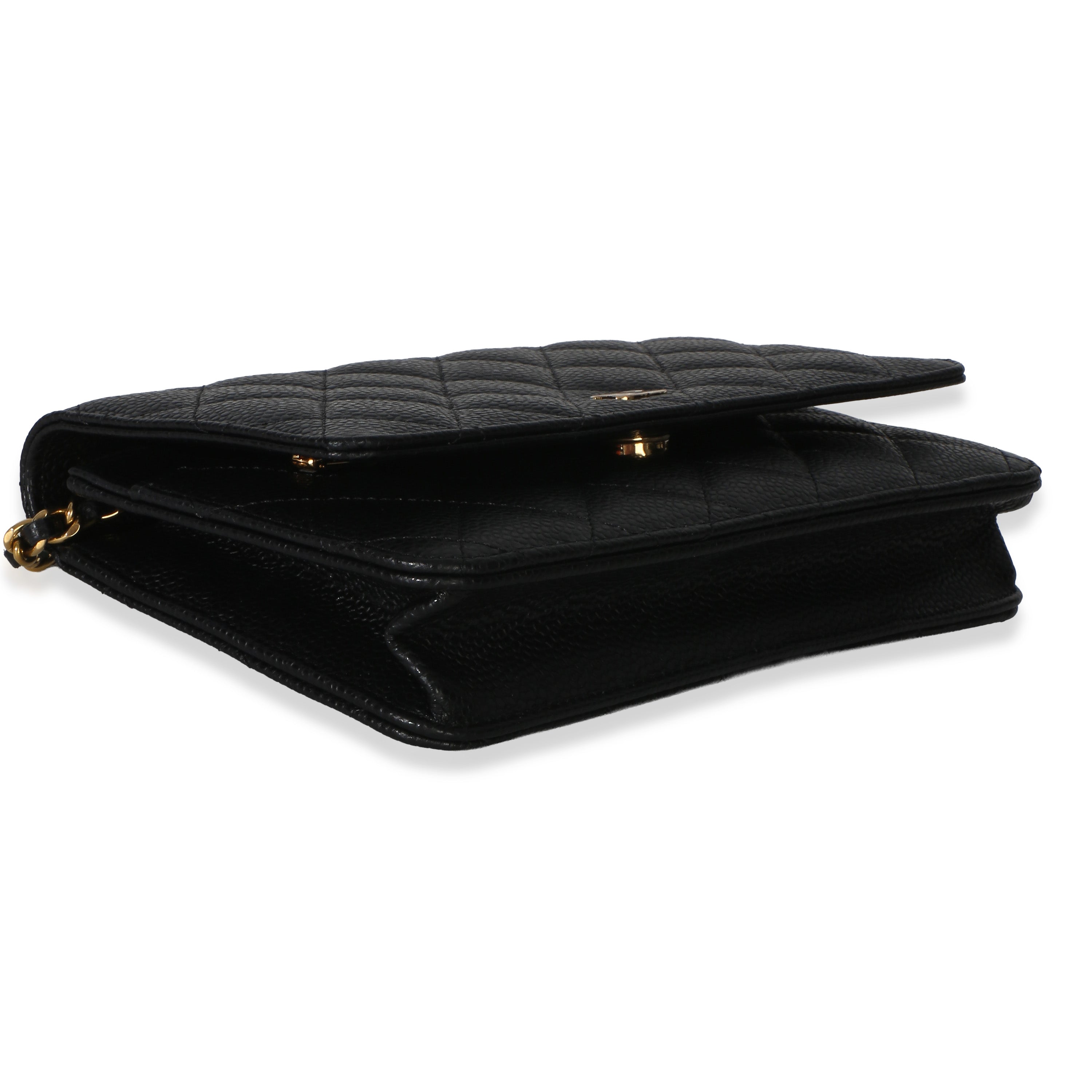 Black Quilted Caviar Classic Wallet On Chain