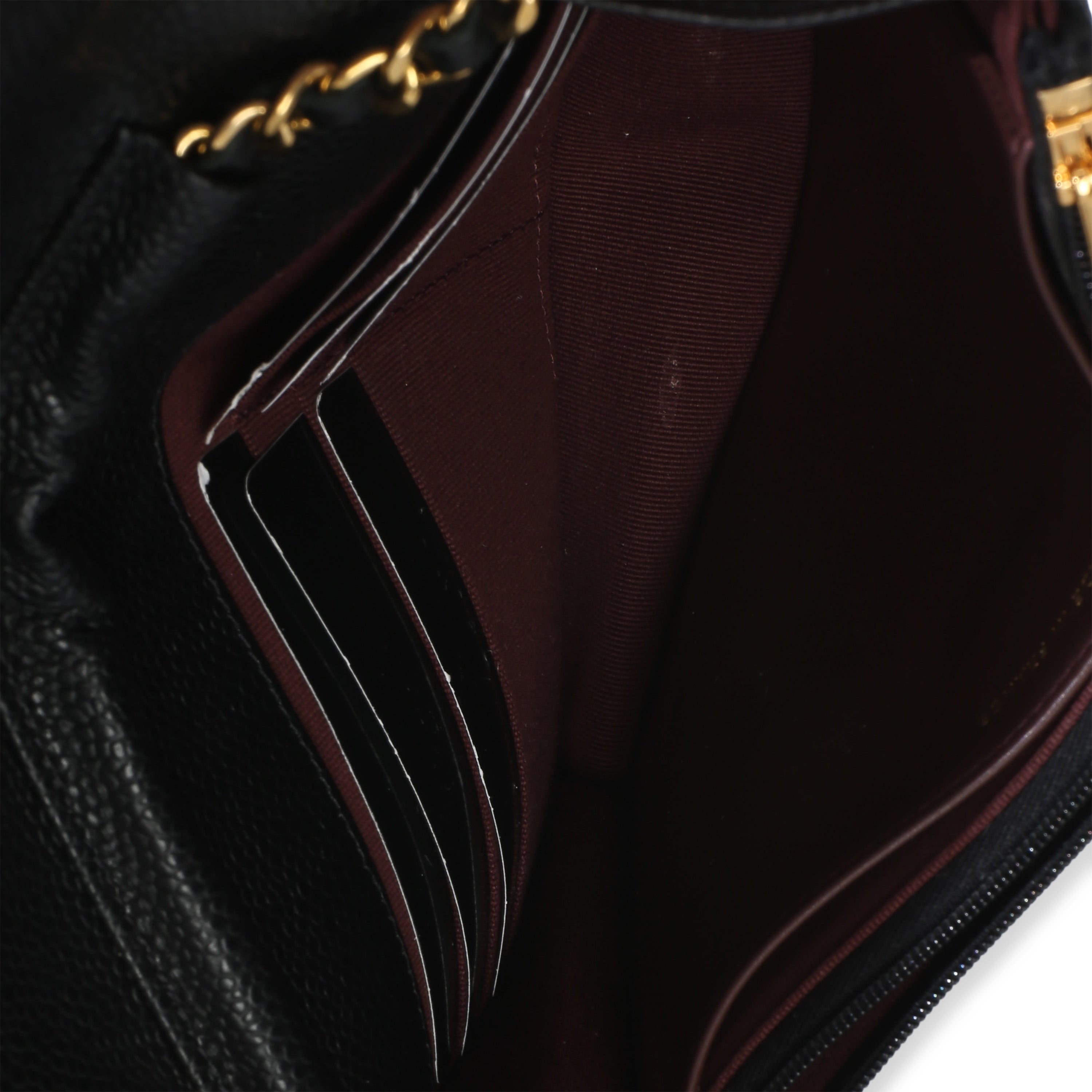 Black Quilted Caviar Classic Wallet On Chain