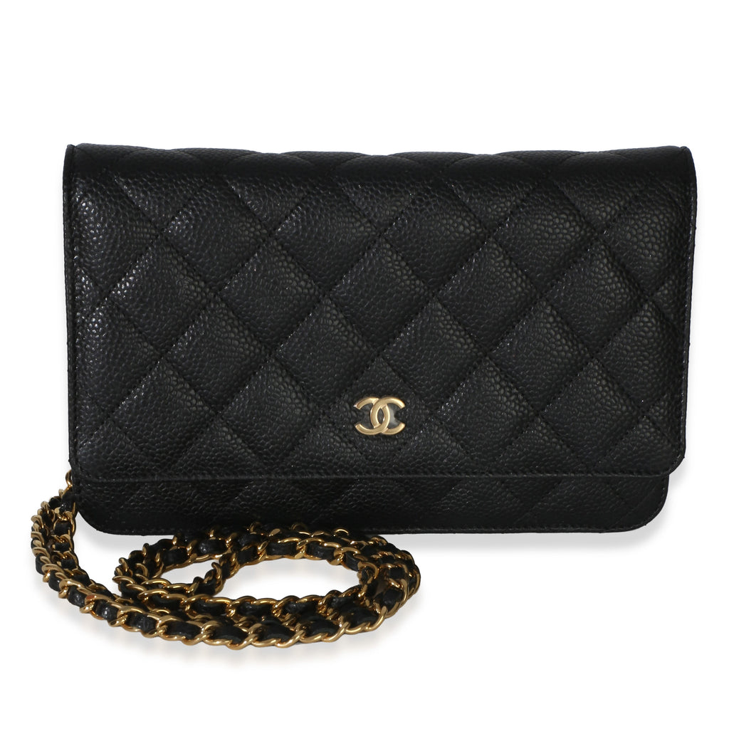 Black Quilted Caviar Classic Wallet On Chain