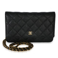 Black Quilted Caviar Classic Wallet On Chain