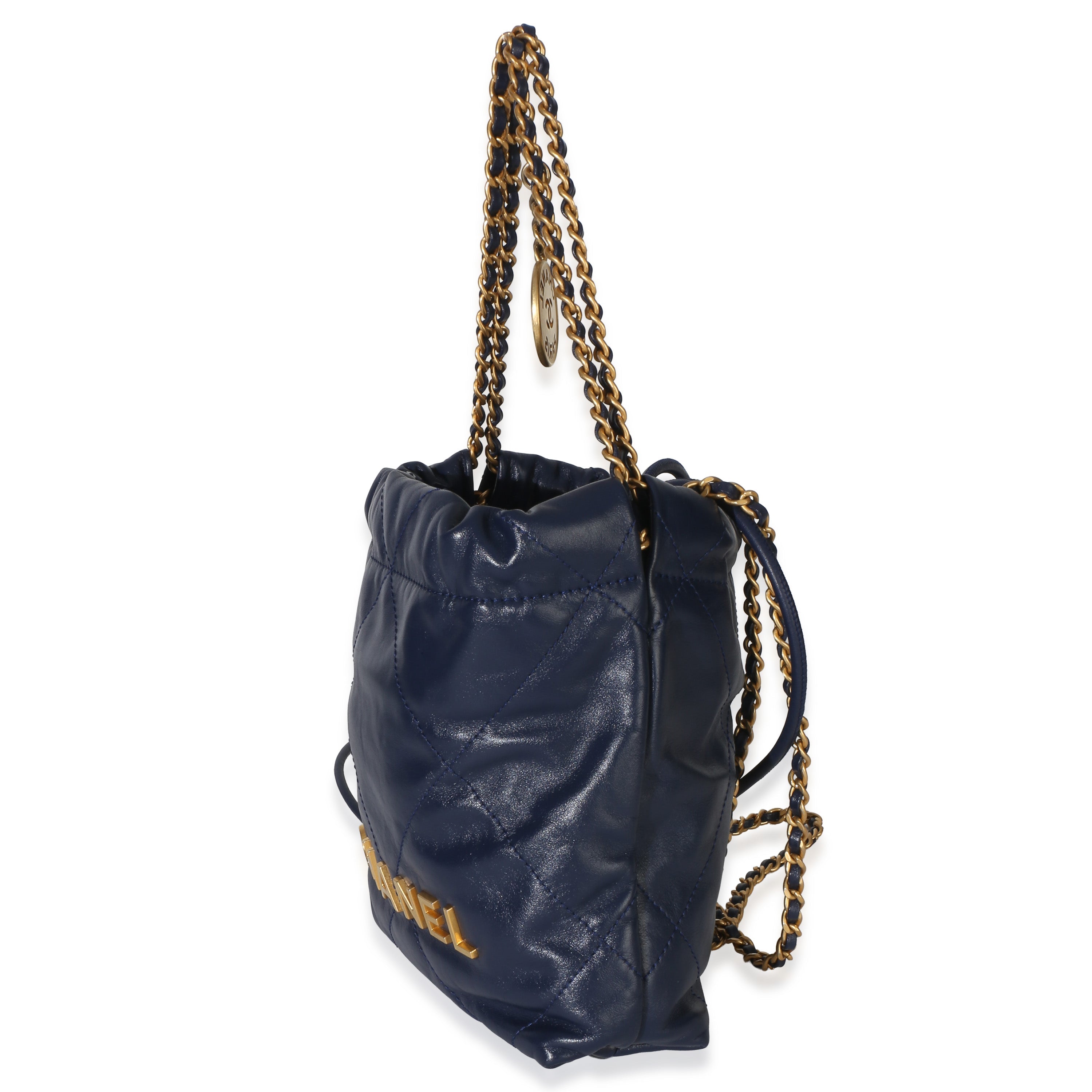 Navy Quilted Calfskin Chanel 22 Mini Hobo