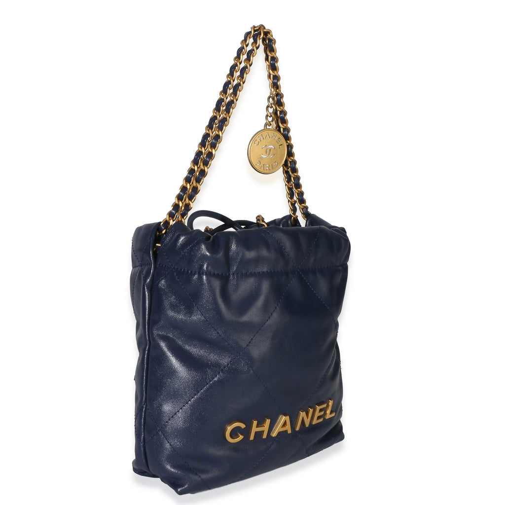 Navy Quilted Calfskin Chanel 22 Mini Hobo