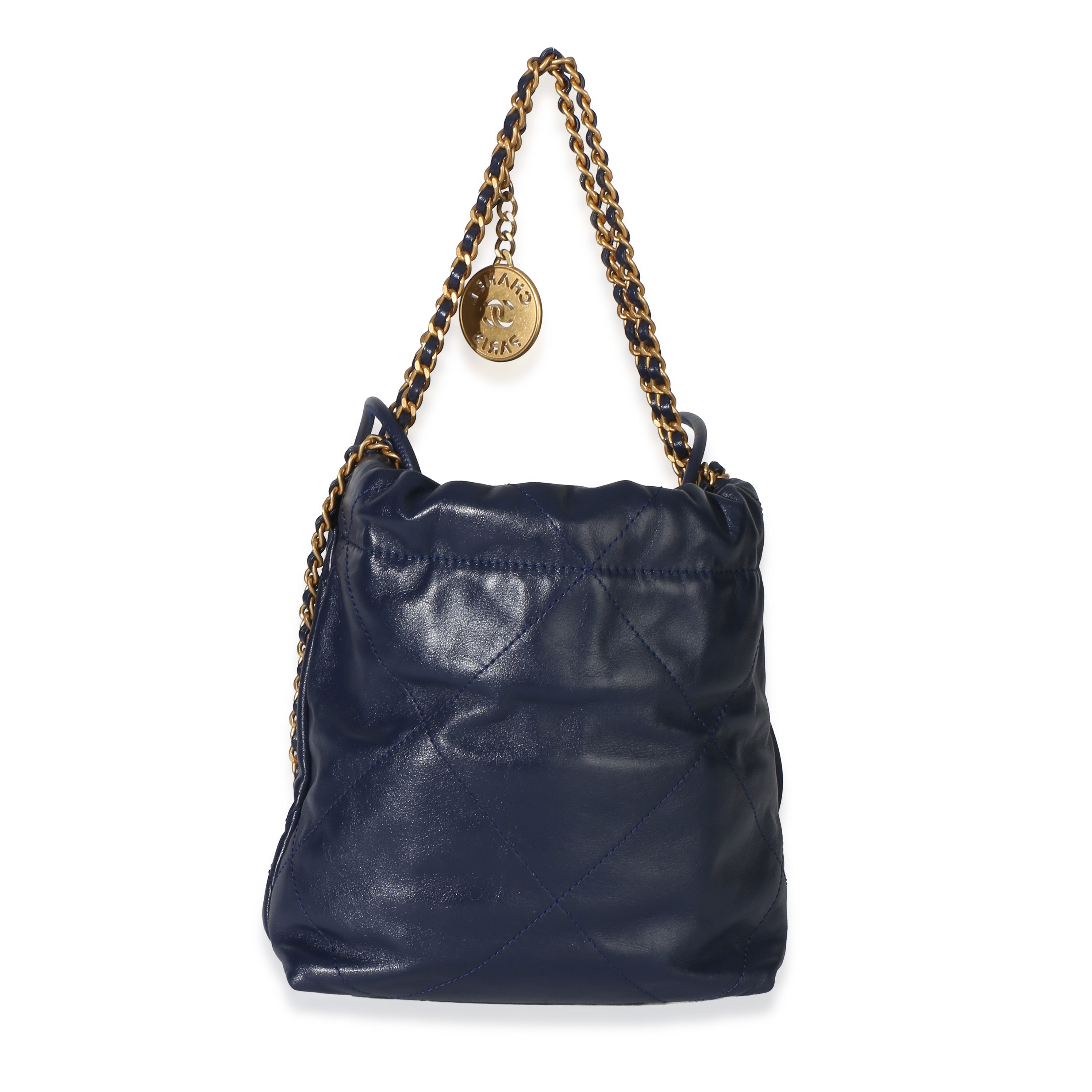 Navy Quilted Calfskin Chanel 22 Mini Hobo