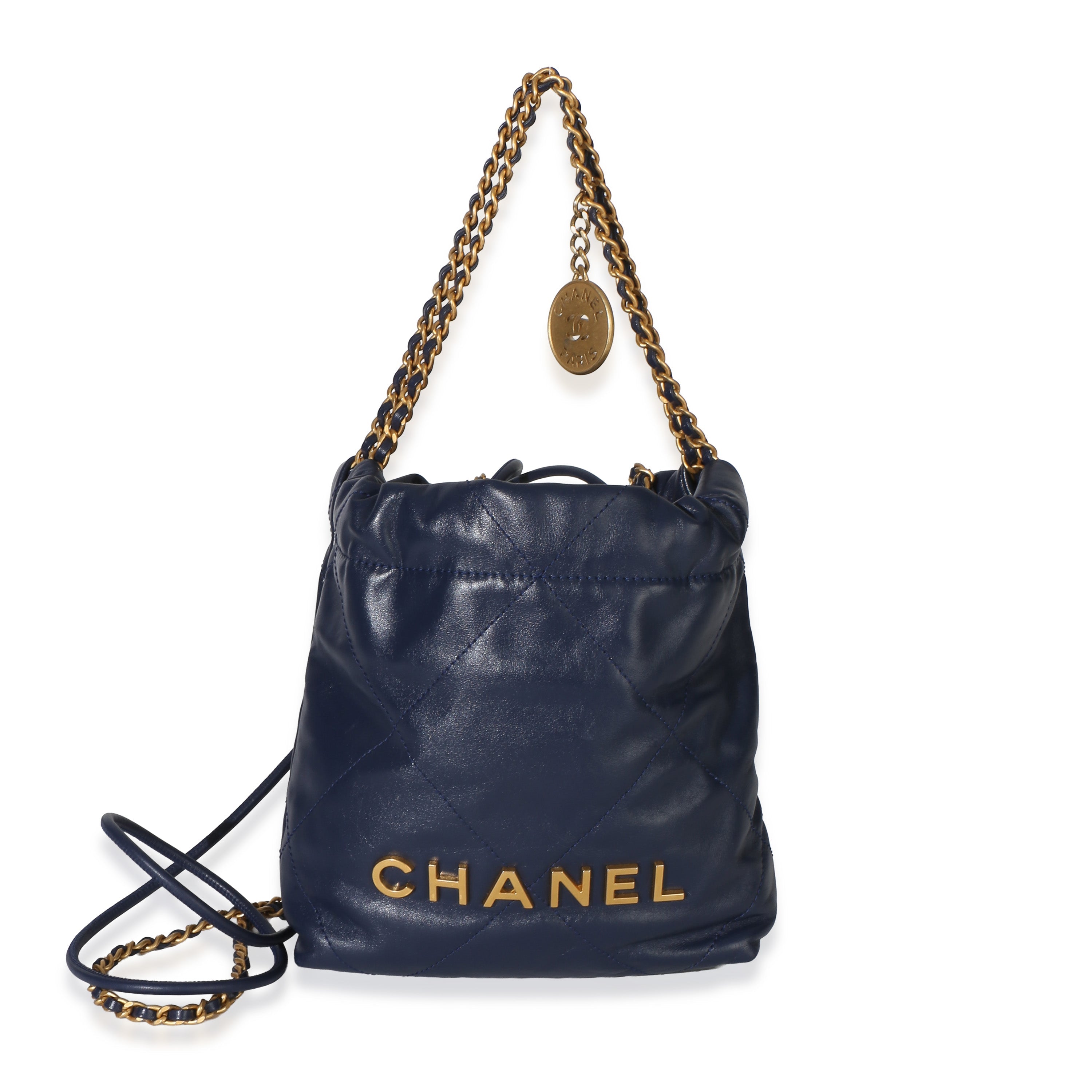 Navy Quilted Calfskin Chanel 22 Mini Hobo