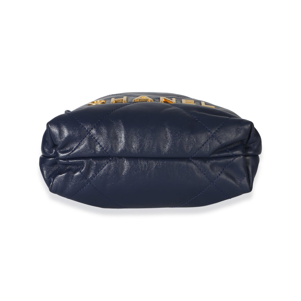 Navy Quilted Calfskin Chanel 22 Mini Hobo
