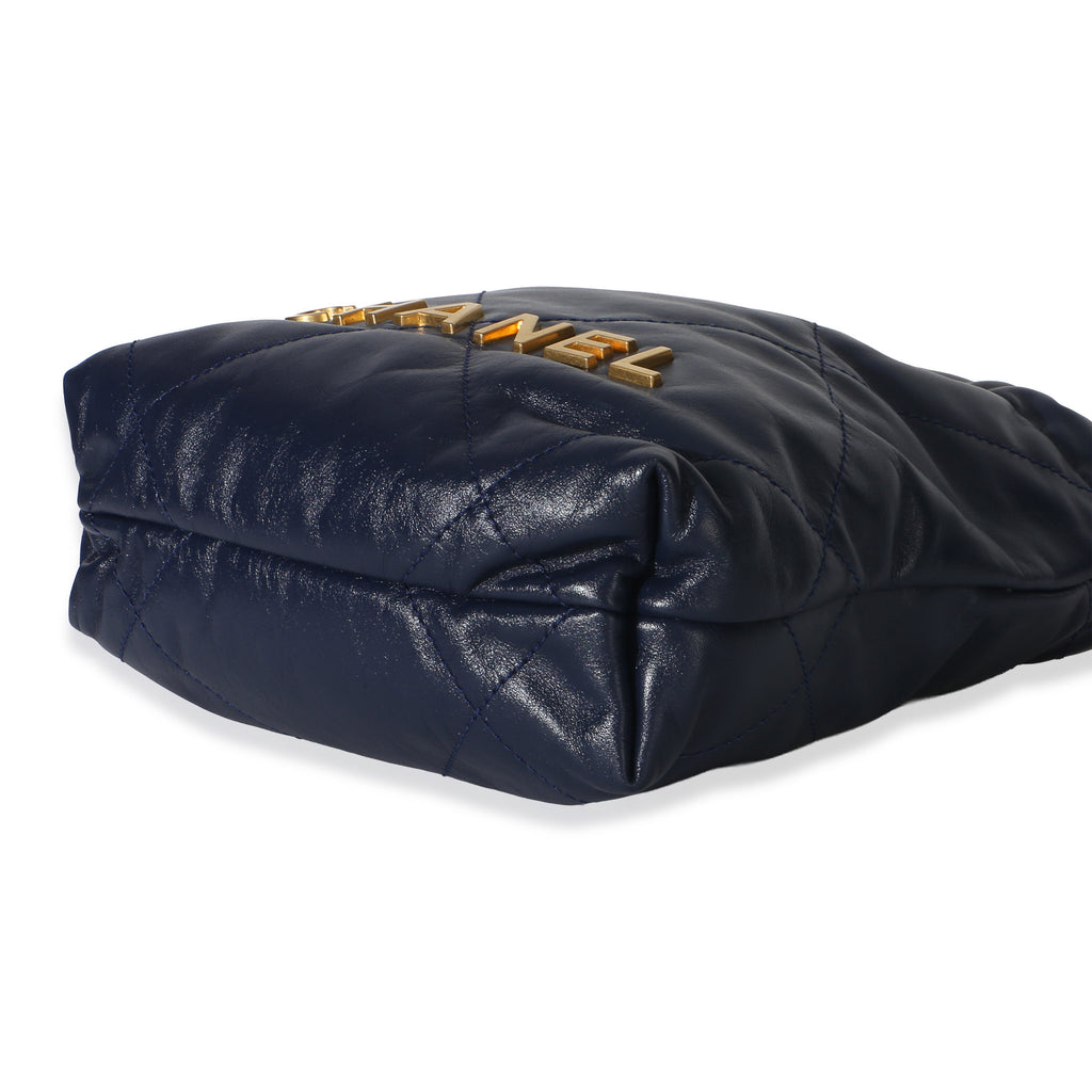 Navy Quilted Calfskin Chanel 22 Mini Hobo