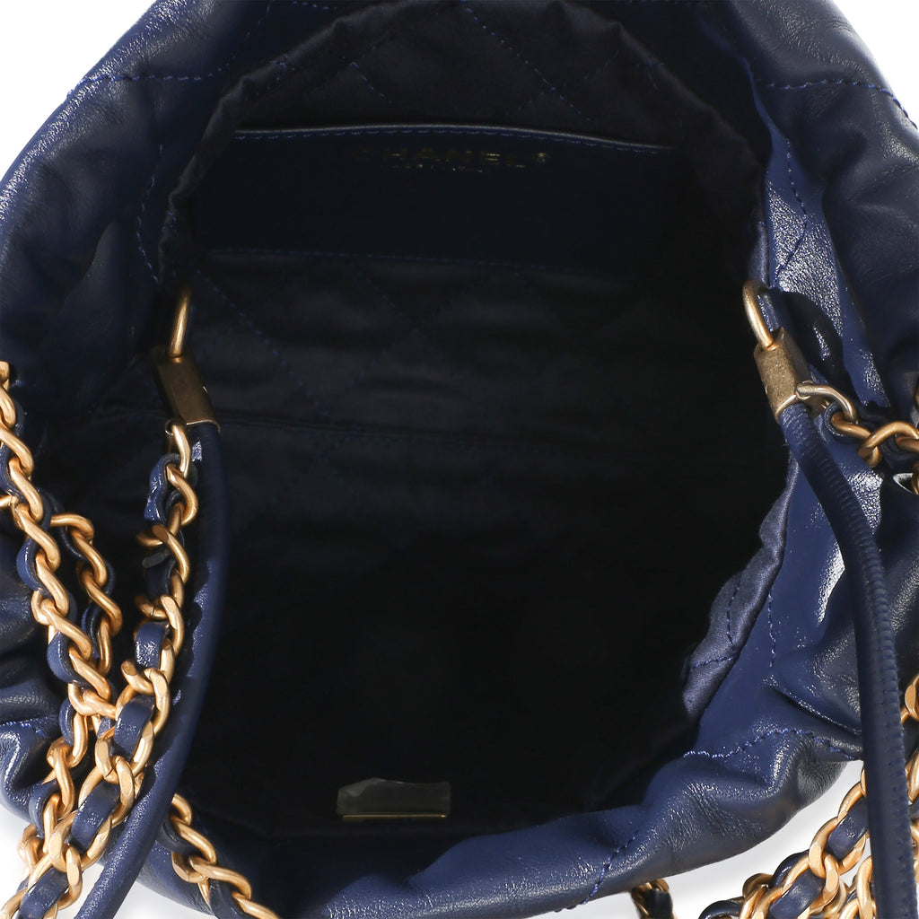Navy Quilted Calfskin Chanel 22 Mini Hobo
