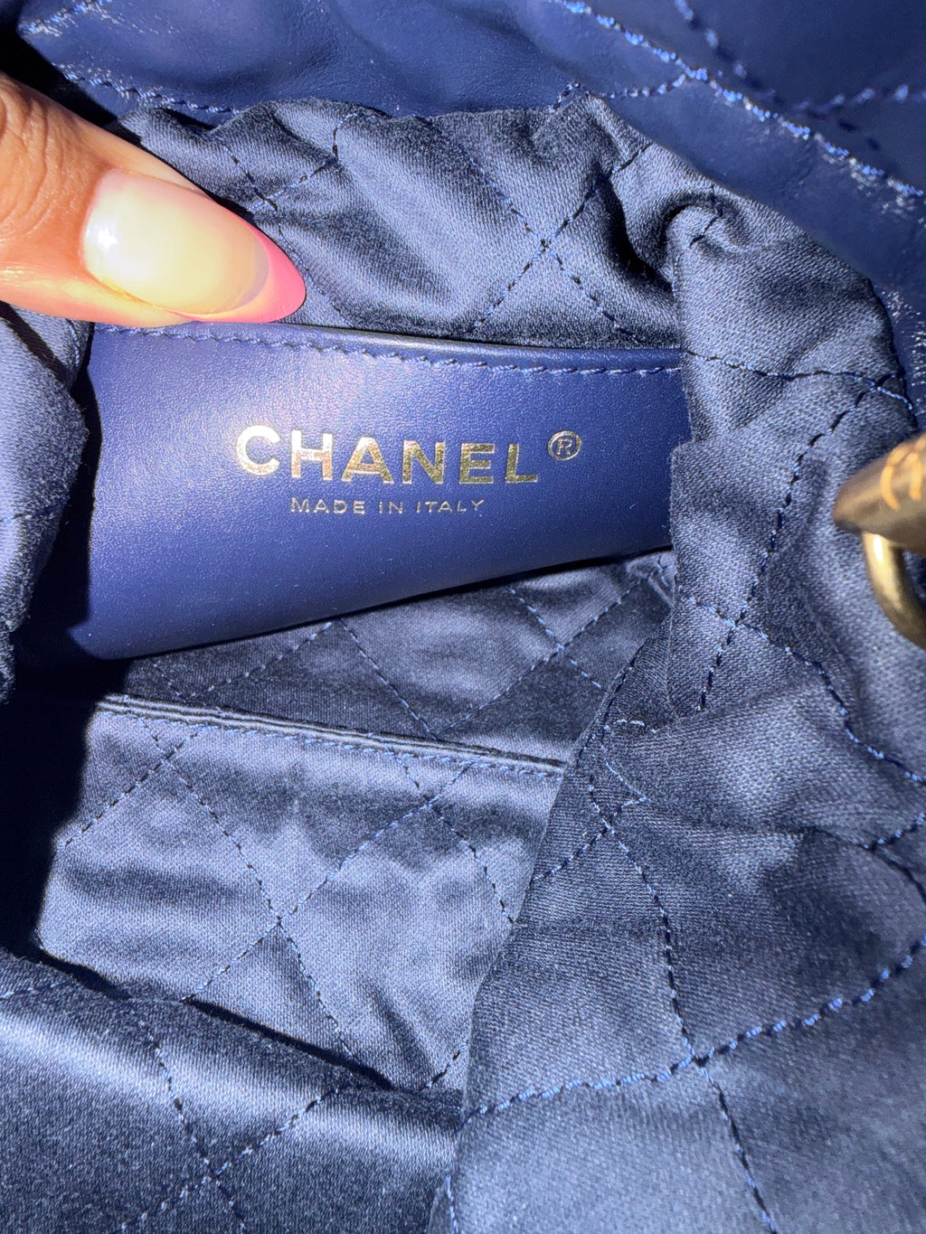Navy Quilted Calfskin Chanel 22 Mini Hobo