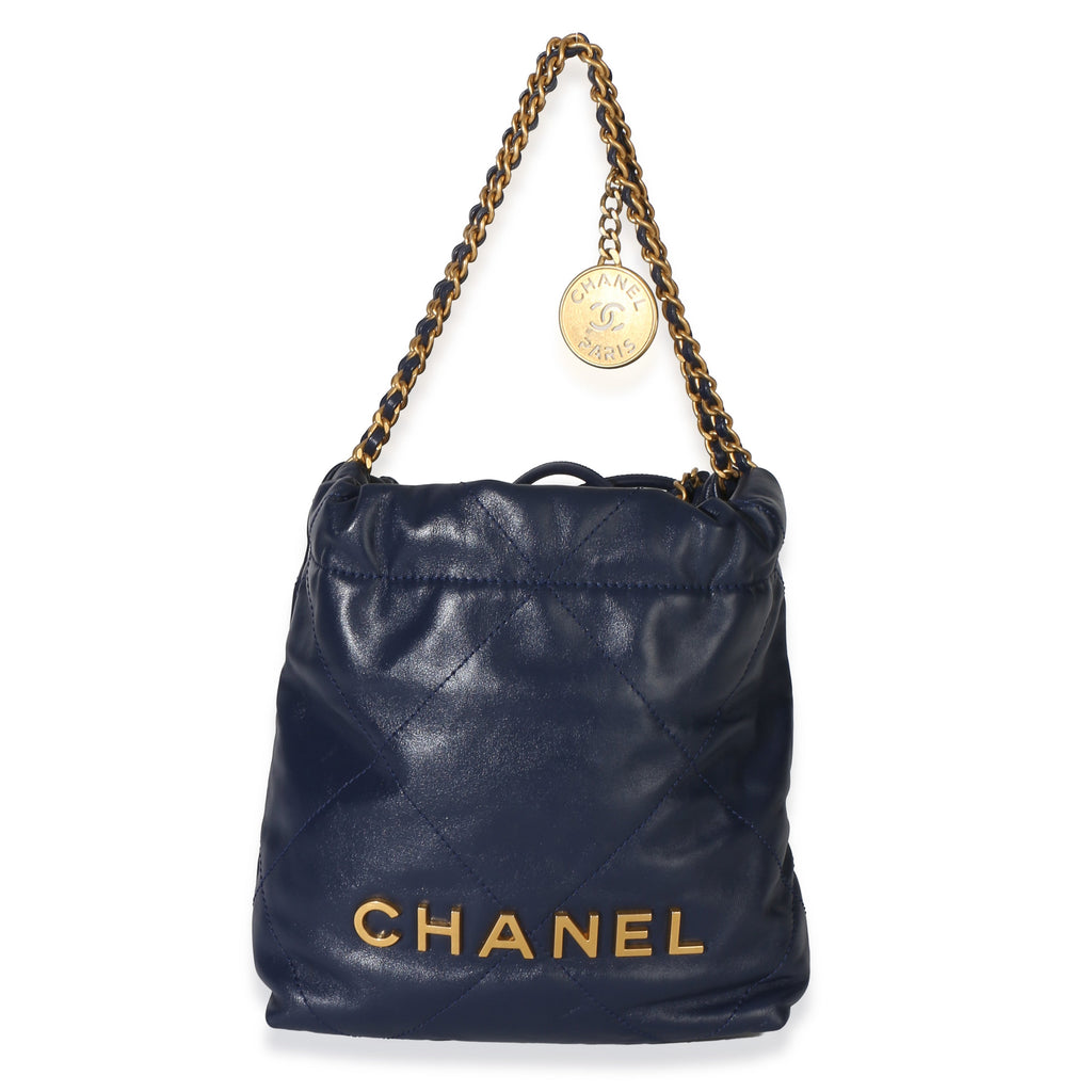 Navy Quilted Calfskin Chanel 22 Mini Hobo