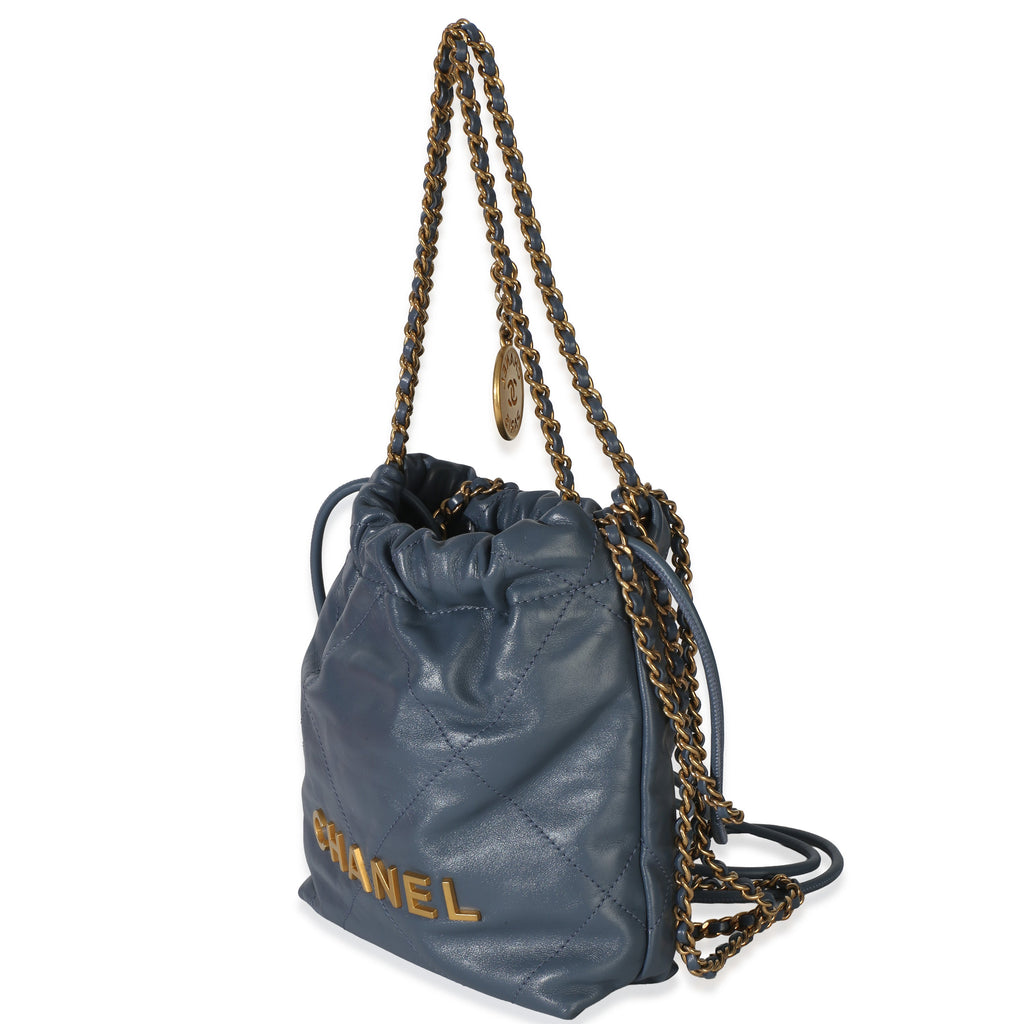 Blue Quilted Calfskin Chanel 22 Mini Hobo