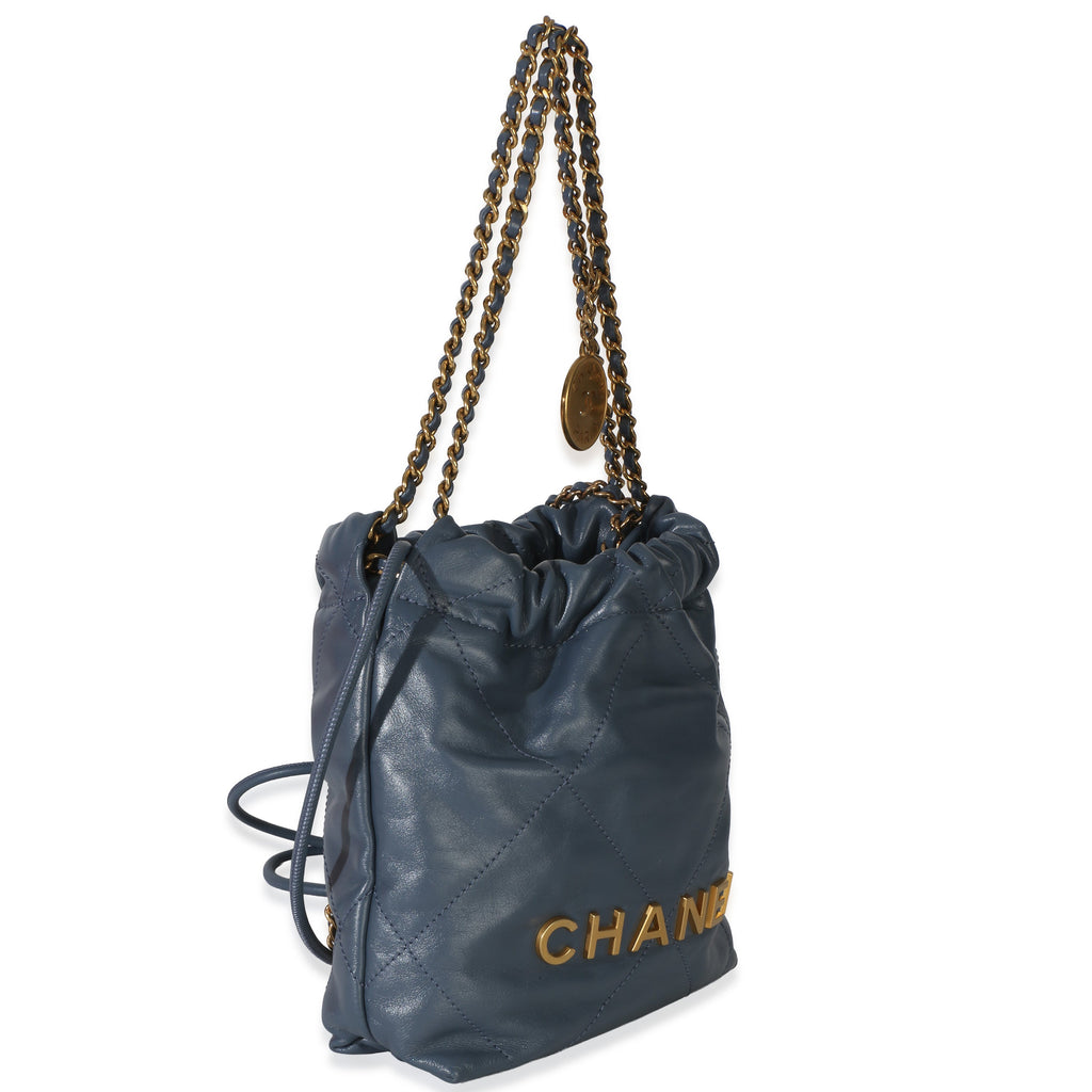Blue Quilted Calfskin Chanel 22 Mini Hobo