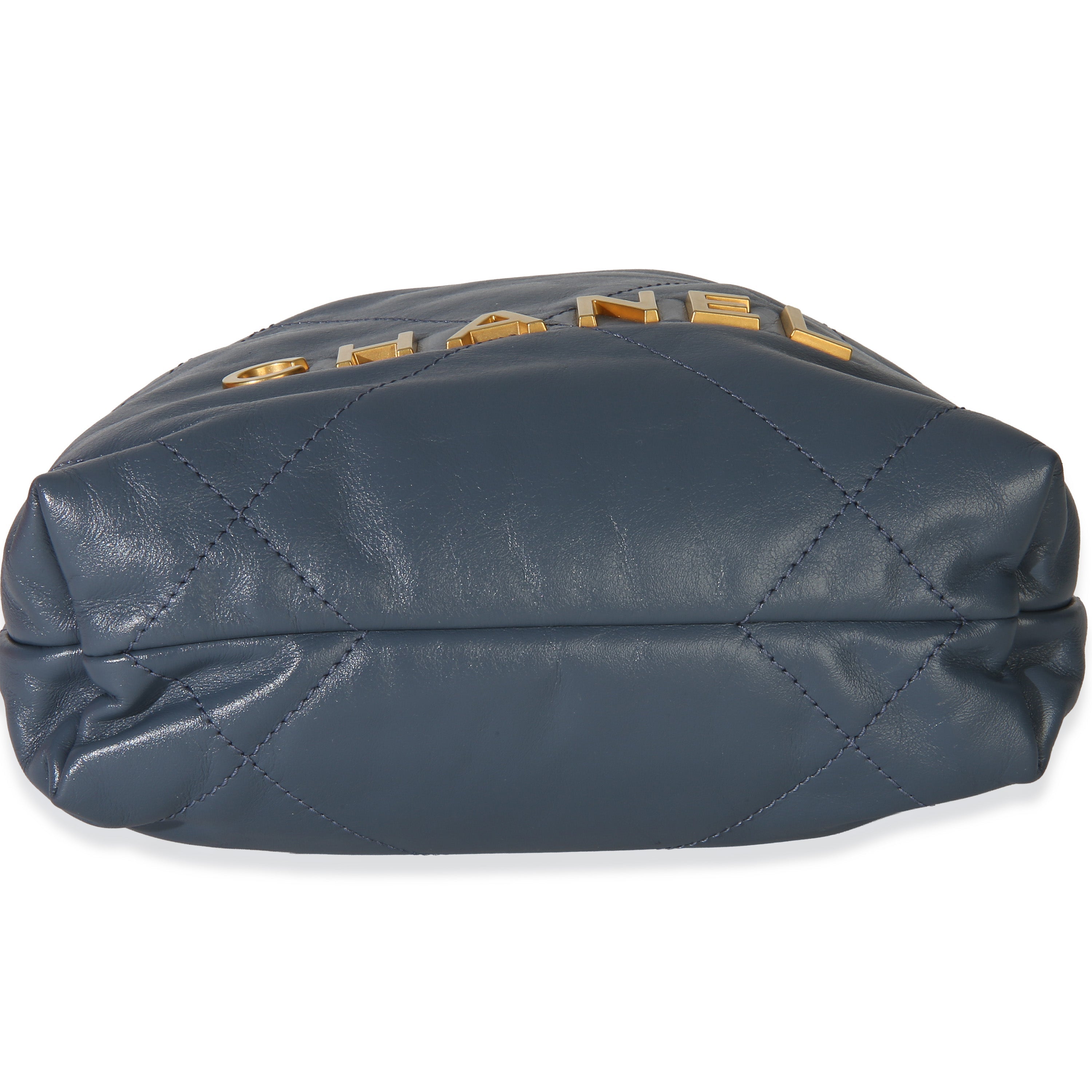 Blue Quilted Calfskin Chanel 22 Mini Hobo