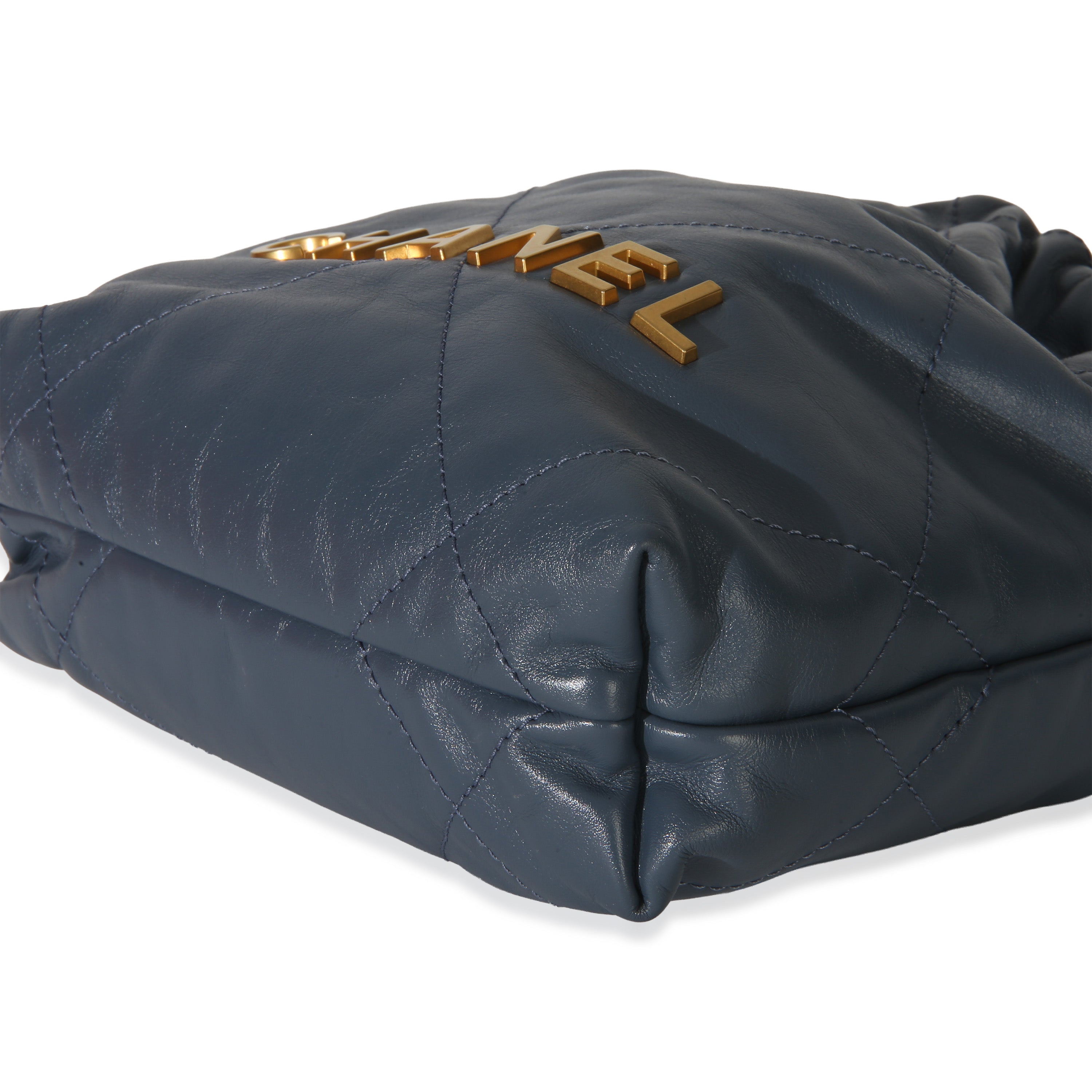 Blue Quilted Calfskin Chanel 22 Mini Hobo