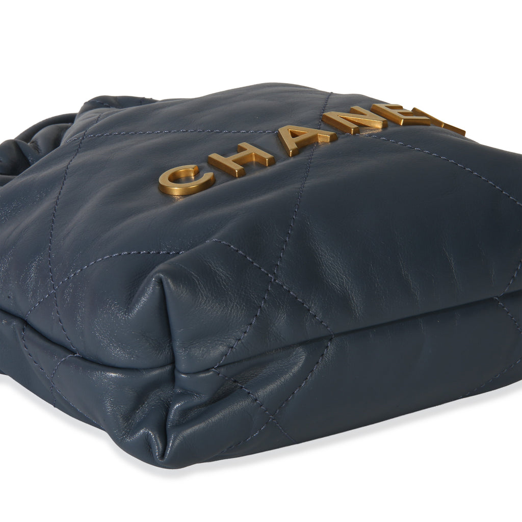 Blue Quilted Calfskin Chanel 22 Mini Hobo