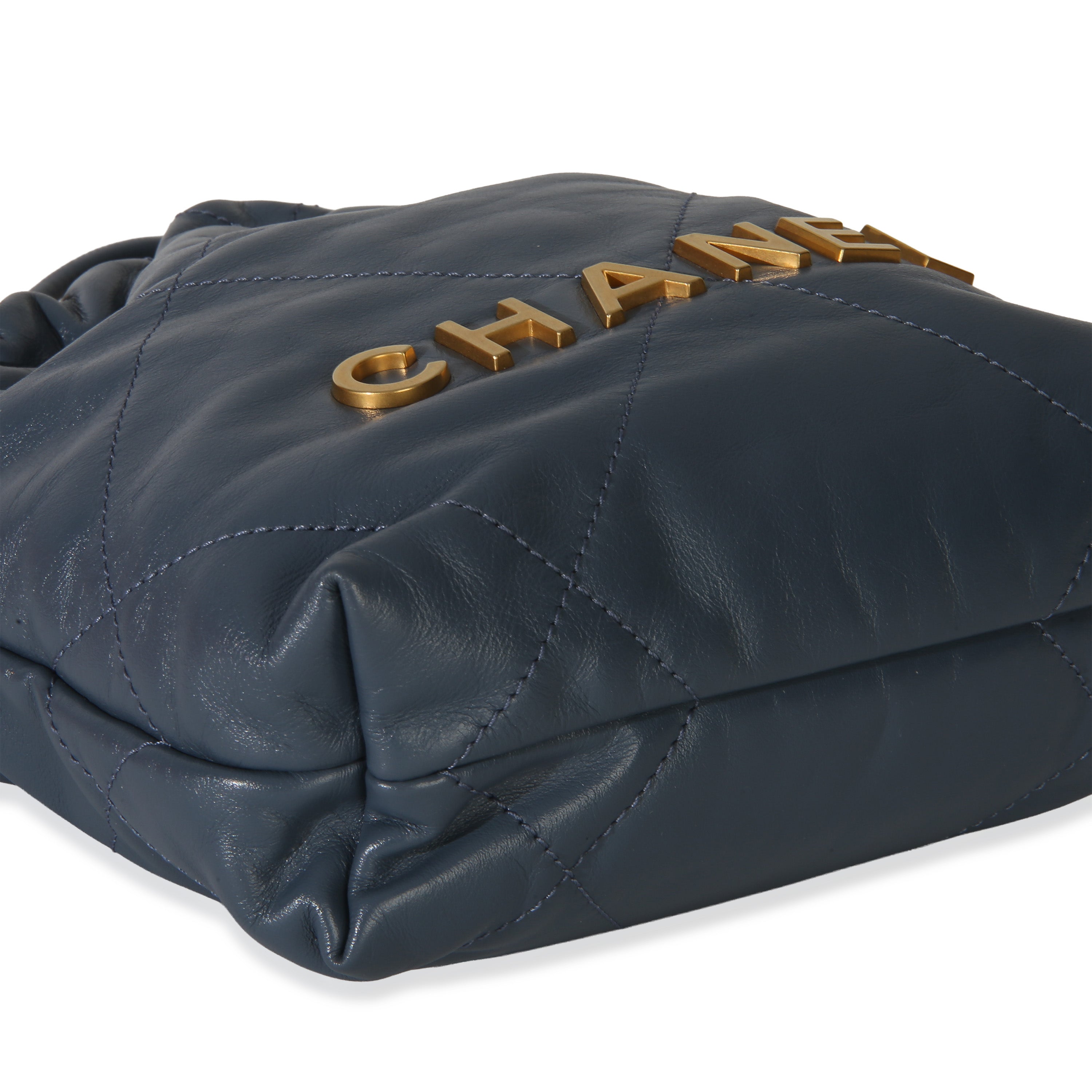 Blue Quilted Calfskin Chanel 22 Mini Hobo