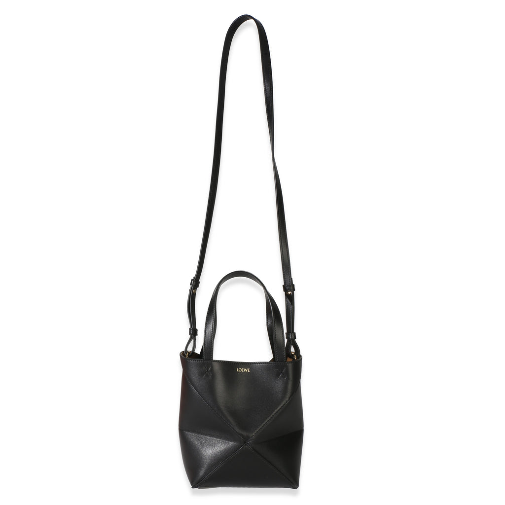 Black Shiny Calfskin Mini Puzzle Fold Tote