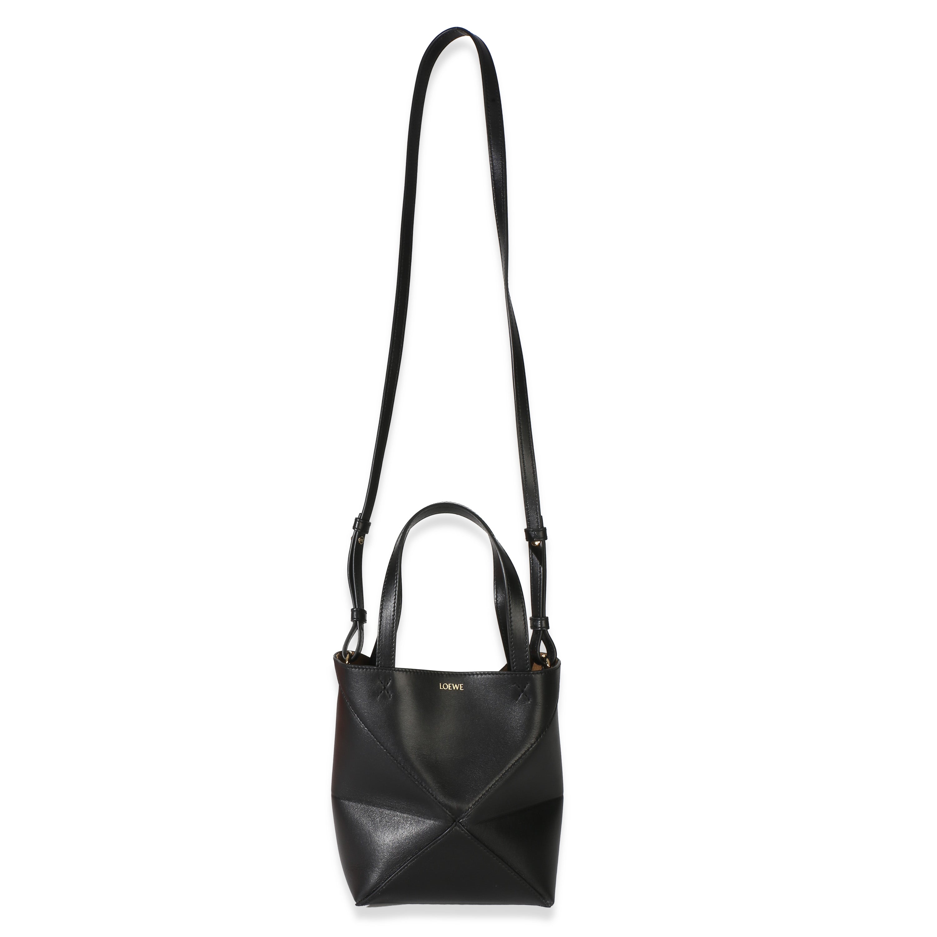 Black Shiny Calfskin Mini Puzzle Fold Tote