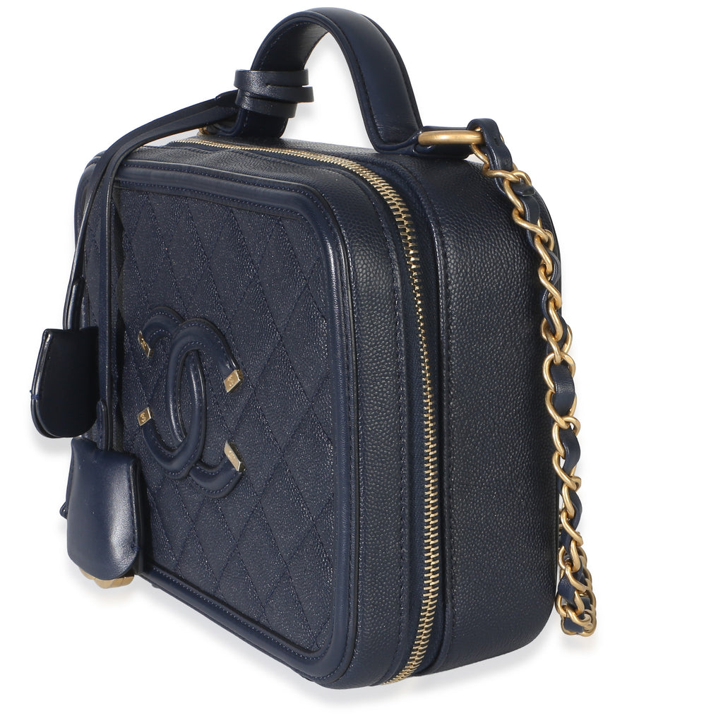 Navy Quilted Caviar Medium Filigree Case