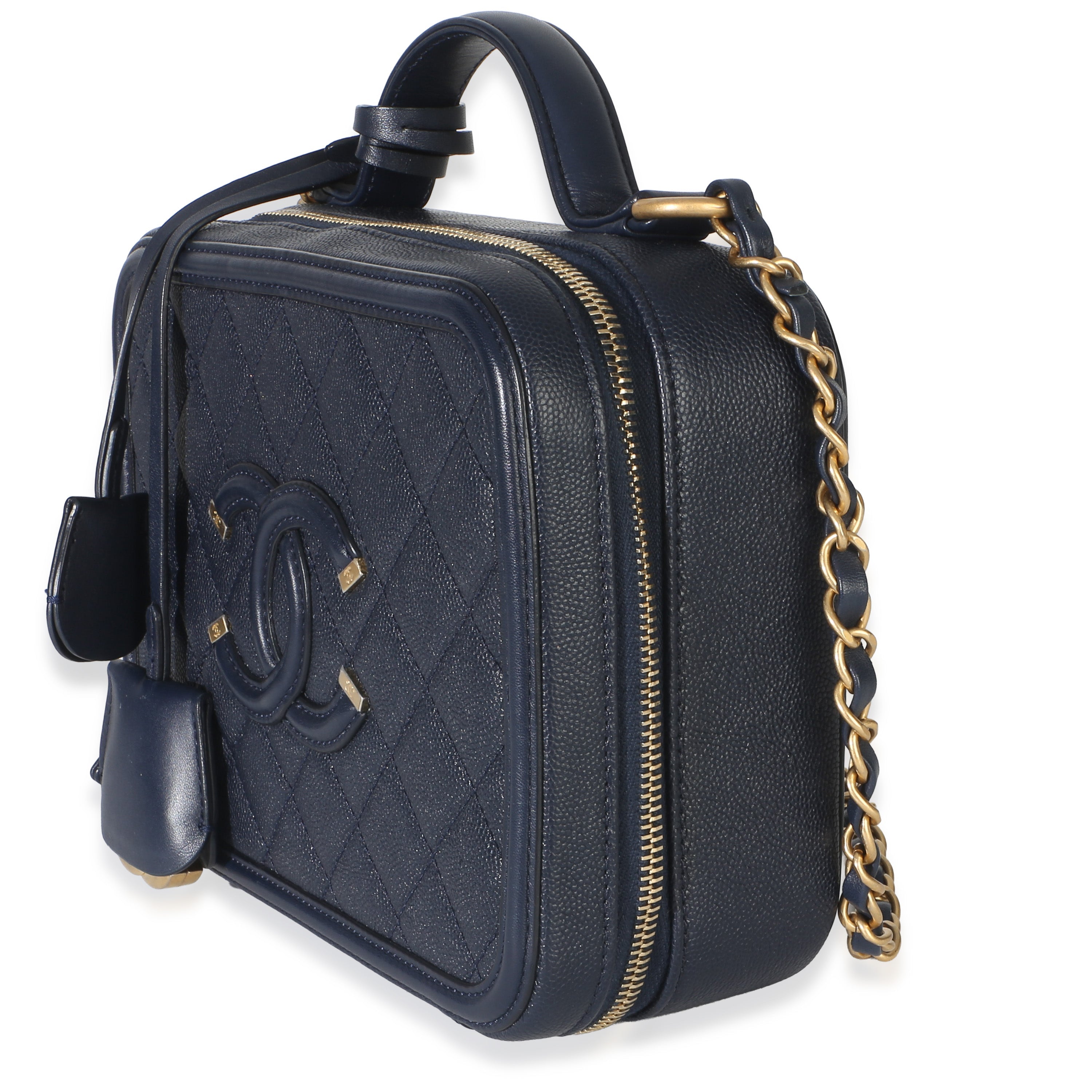 Navy Quilted Caviar Medium Filigree Case