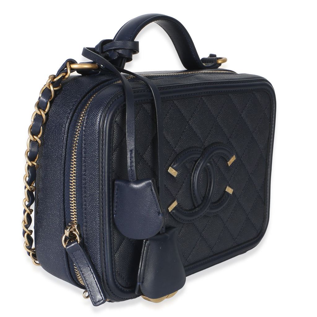 Navy Quilted Caviar Medium Filigree Case