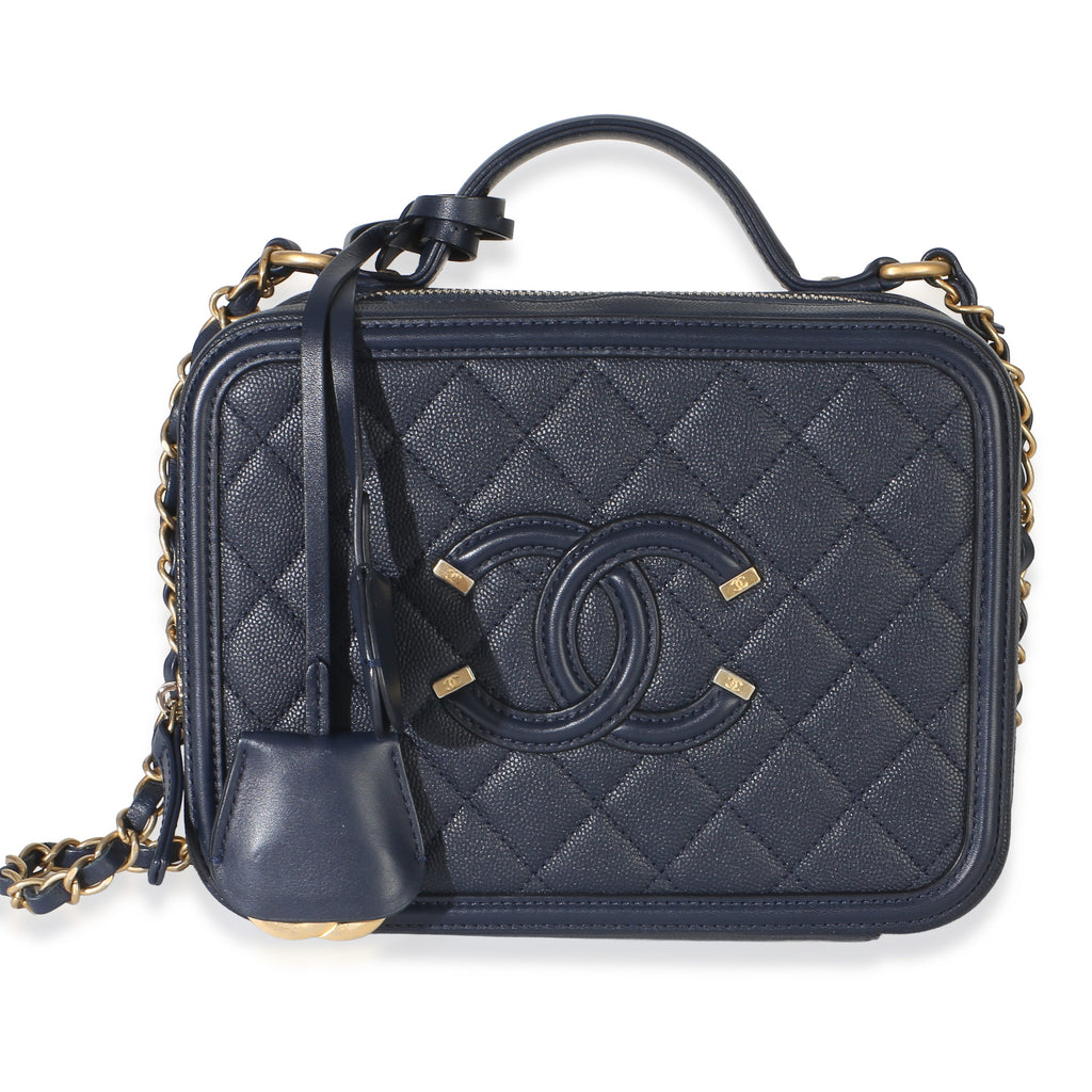 Navy Quilted Caviar Medium Filigree Case