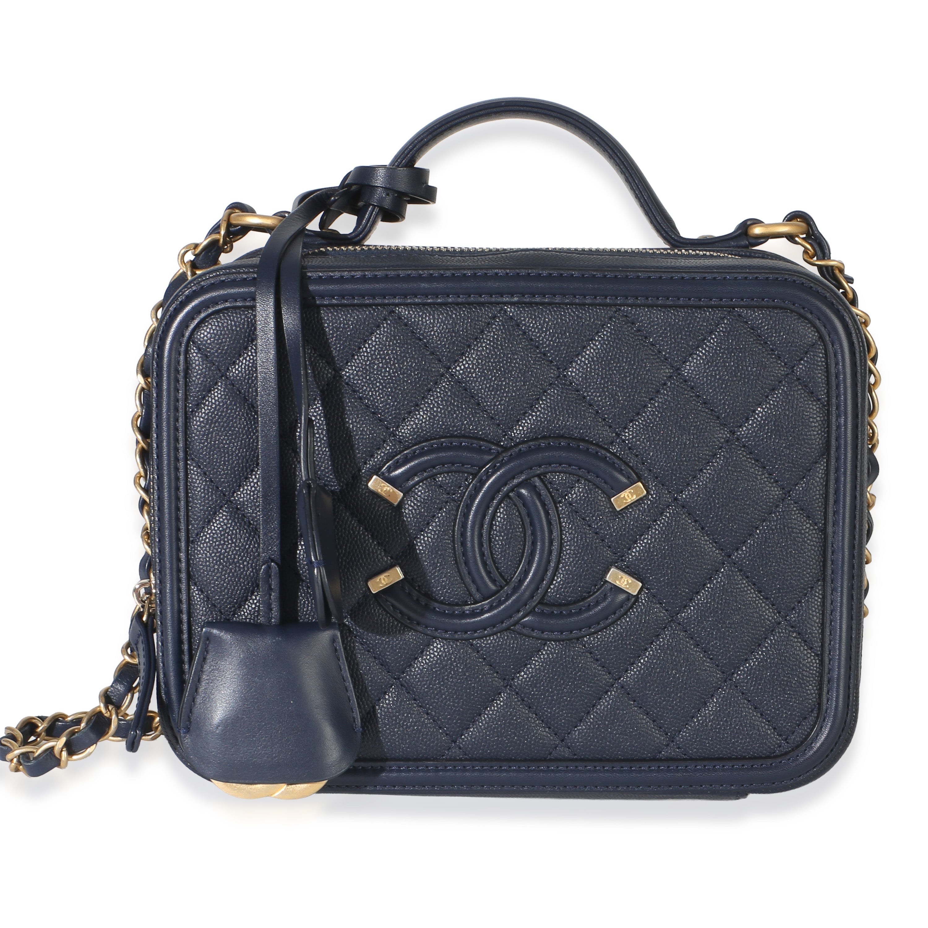 Navy Quilted Caviar Medium Filigree Case