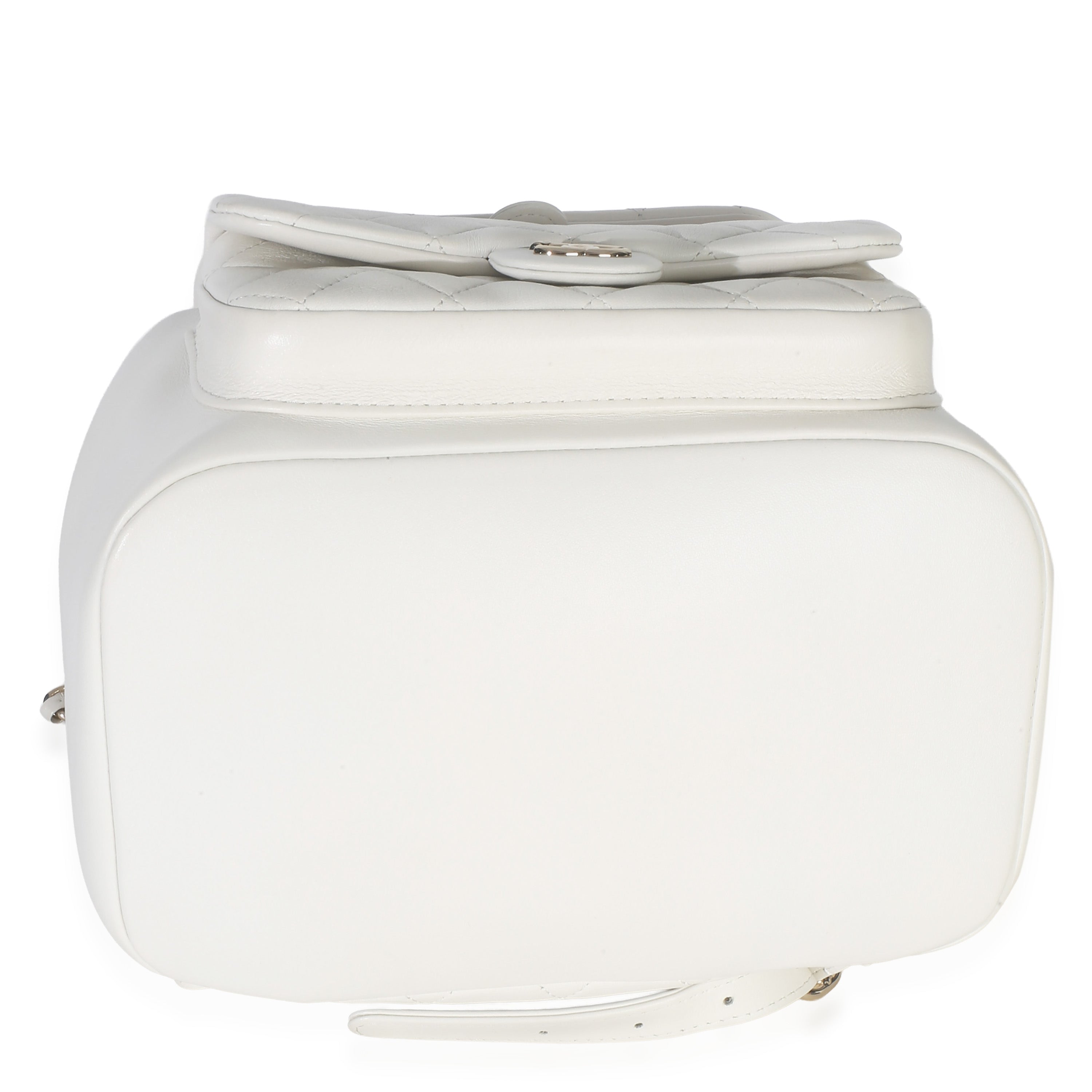 White Quilted Lambskin Small Duma Drawstring Backpack