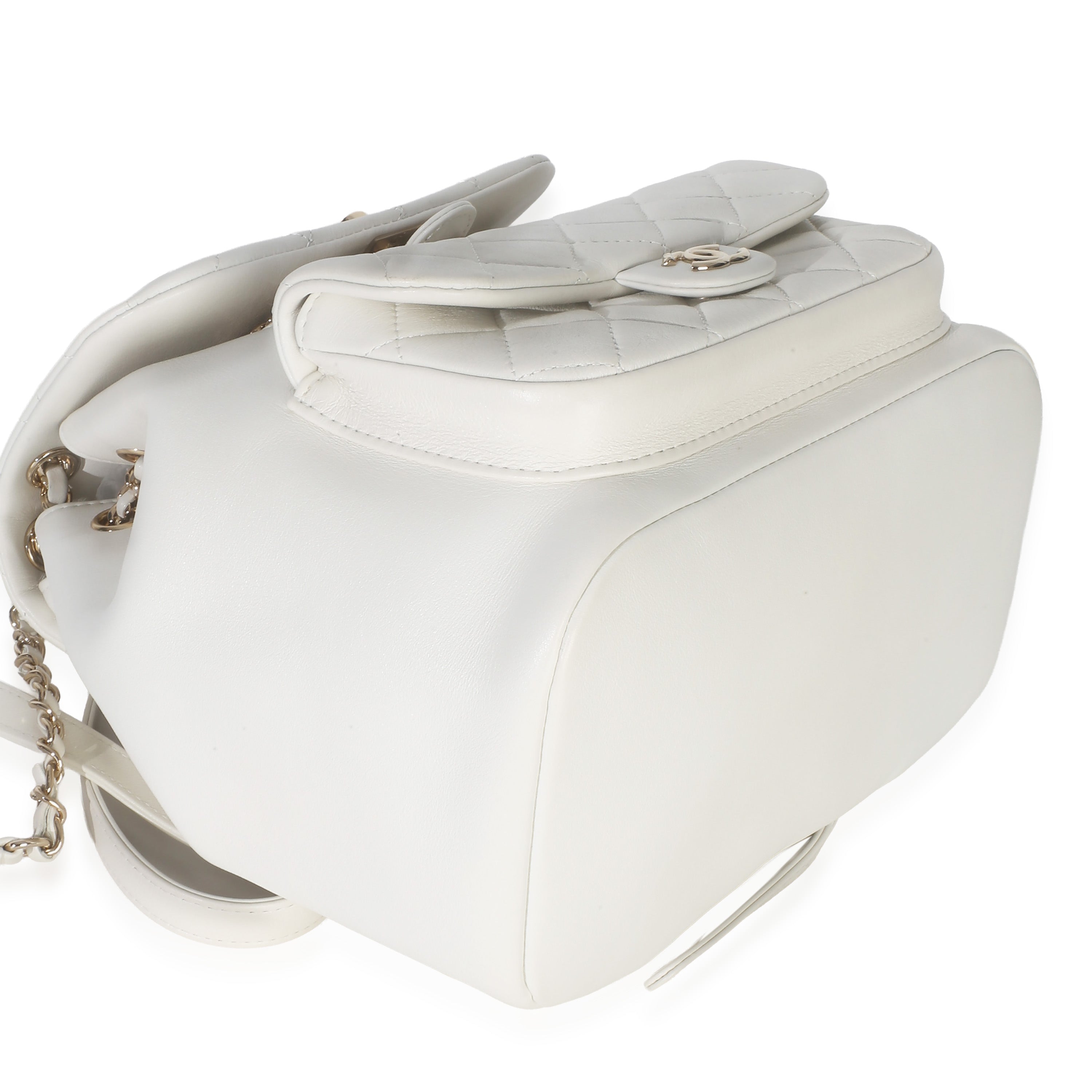 White Quilted Lambskin Small Duma Drawstring Backpack