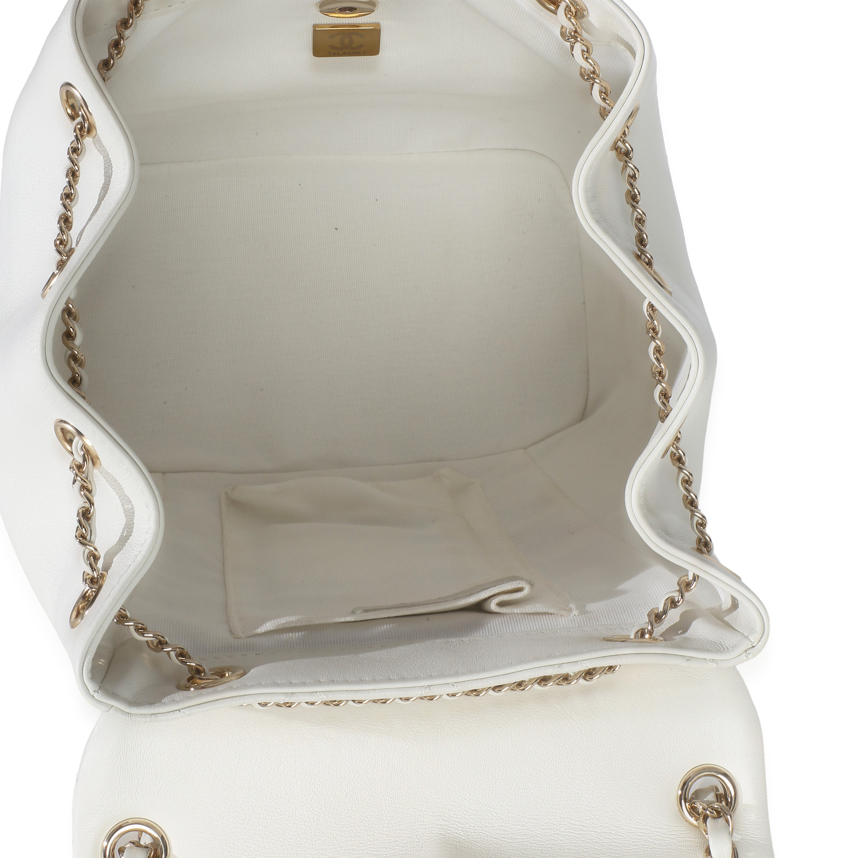 White Quilted Lambskin Small Duma Drawstring Backpack