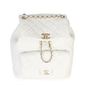 White Quilted Lambskin Small Duma Drawstring Backpack