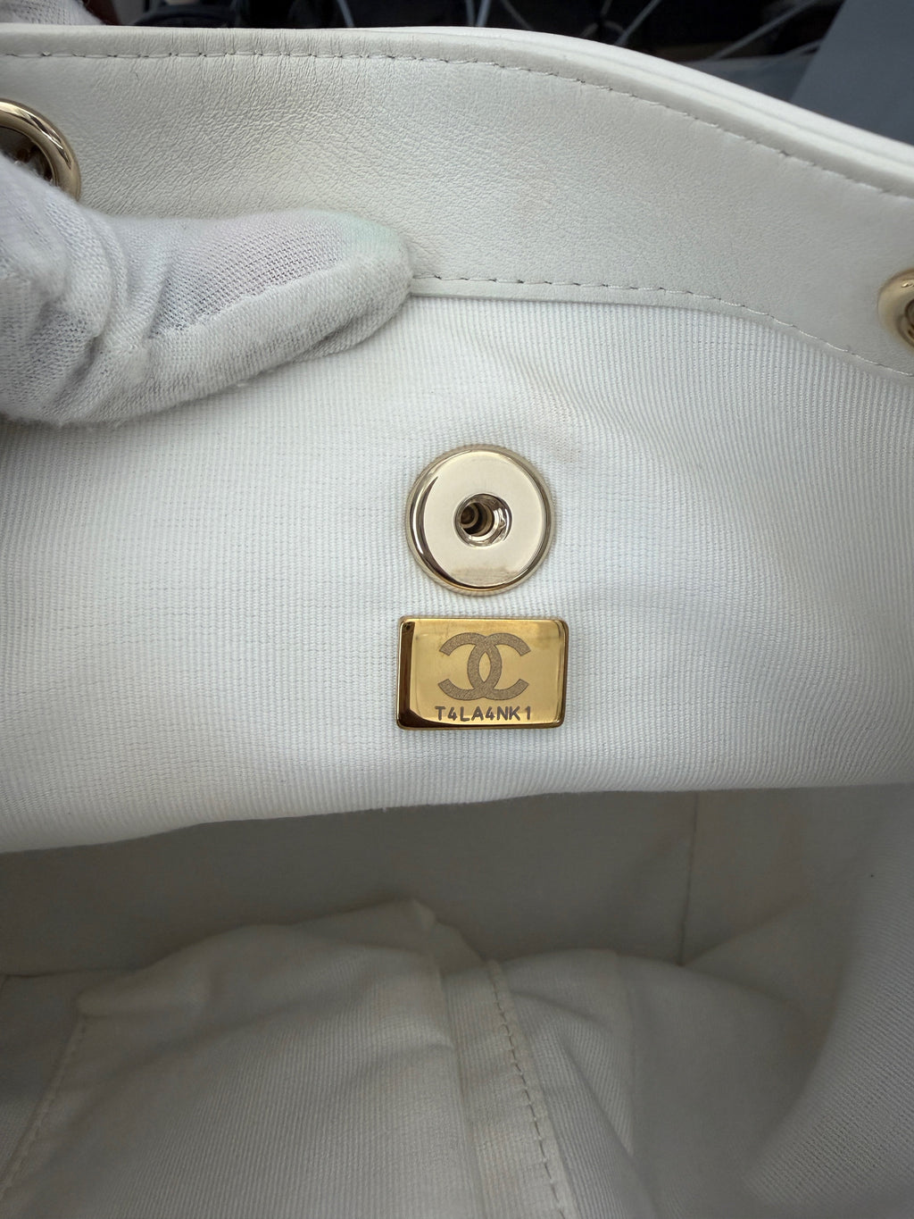 White Quilted Lambskin Small Duma Drawstring Backpack